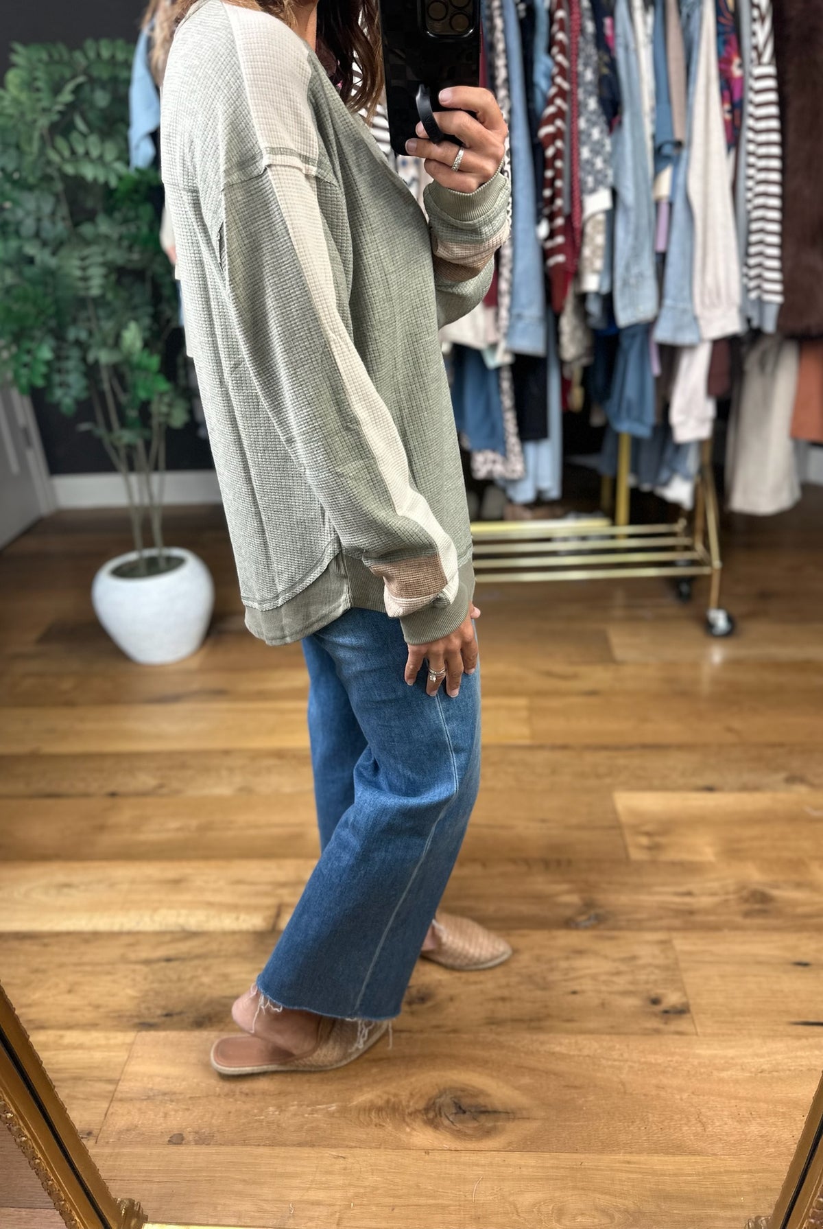 Catching Feelings V-Neck Waffle Top-Long Sleeves-Very J-Anna Kaytes Boutique, Women's Fashion Boutique in Grinnell, Iowa