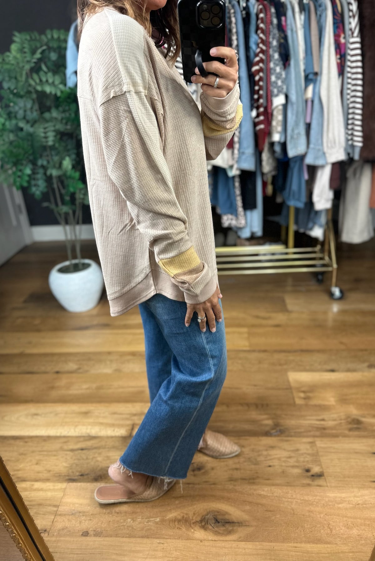 Catching Feelings V-Neck Waffle Top-Long Sleeves-Very J-Anna Kaytes Boutique, Women's Fashion Boutique in Grinnell, Iowa
