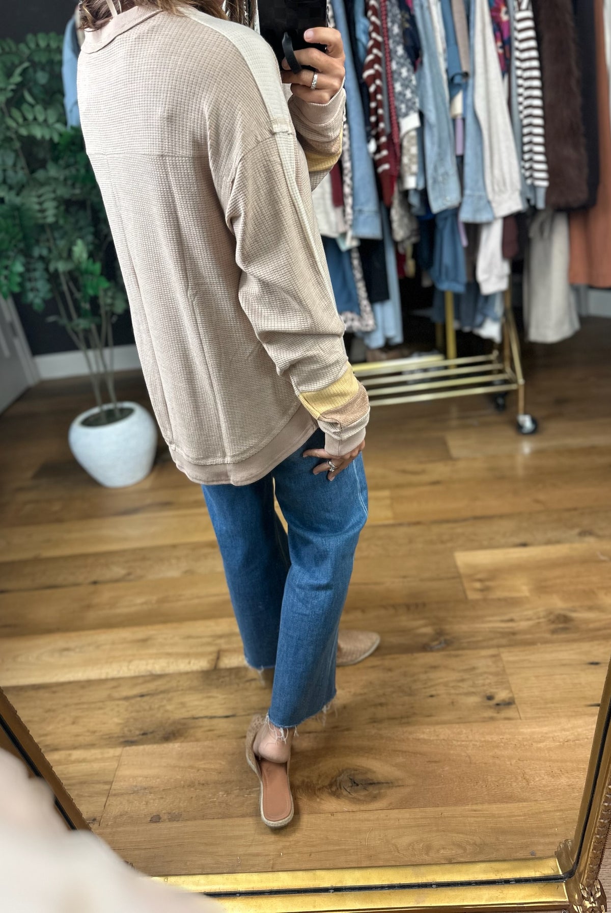 Catching Feelings V-Neck Waffle Top-Long Sleeves-Very J-Anna Kaytes Boutique, Women's Fashion Boutique in Grinnell, Iowa
