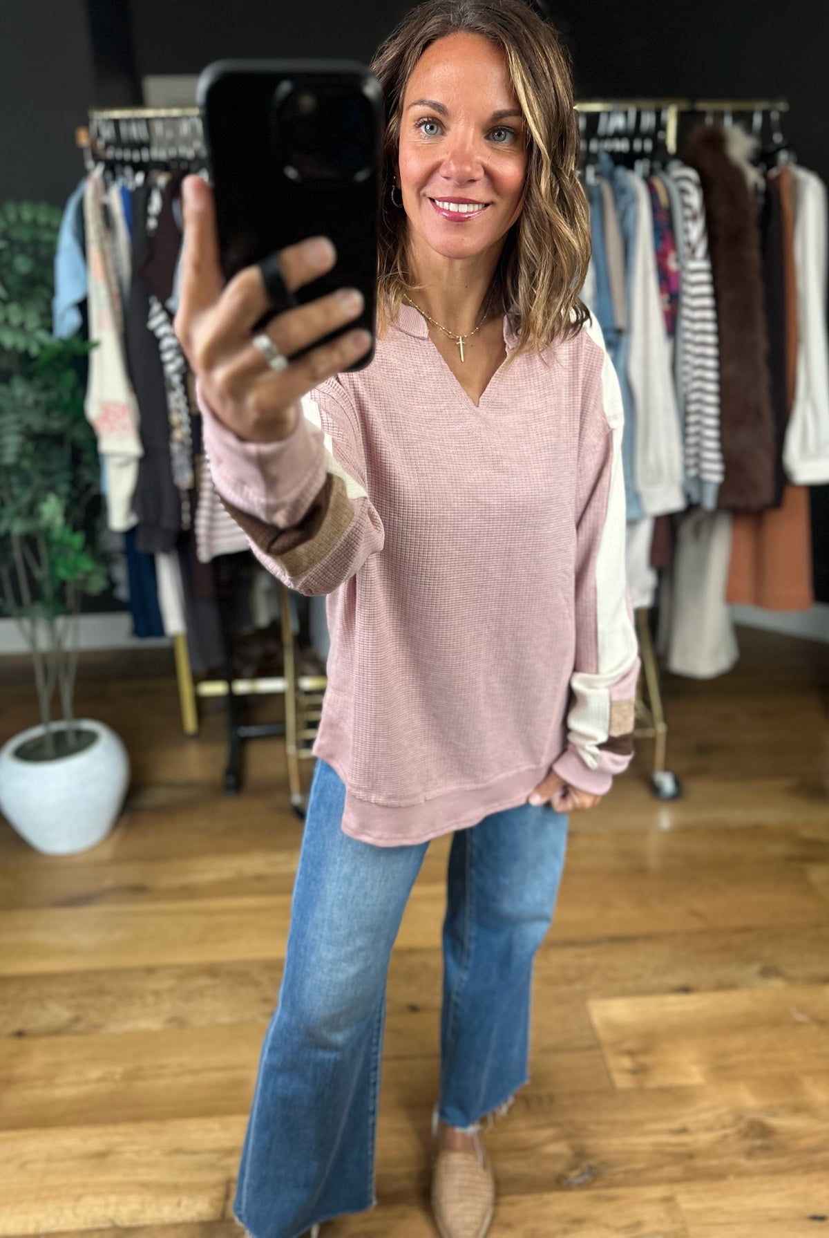 Catching Feelings V-Neck Waffle Top-Long Sleeves-Very J-Anna Kaytes Boutique, Women's Fashion Boutique in Grinnell, Iowa