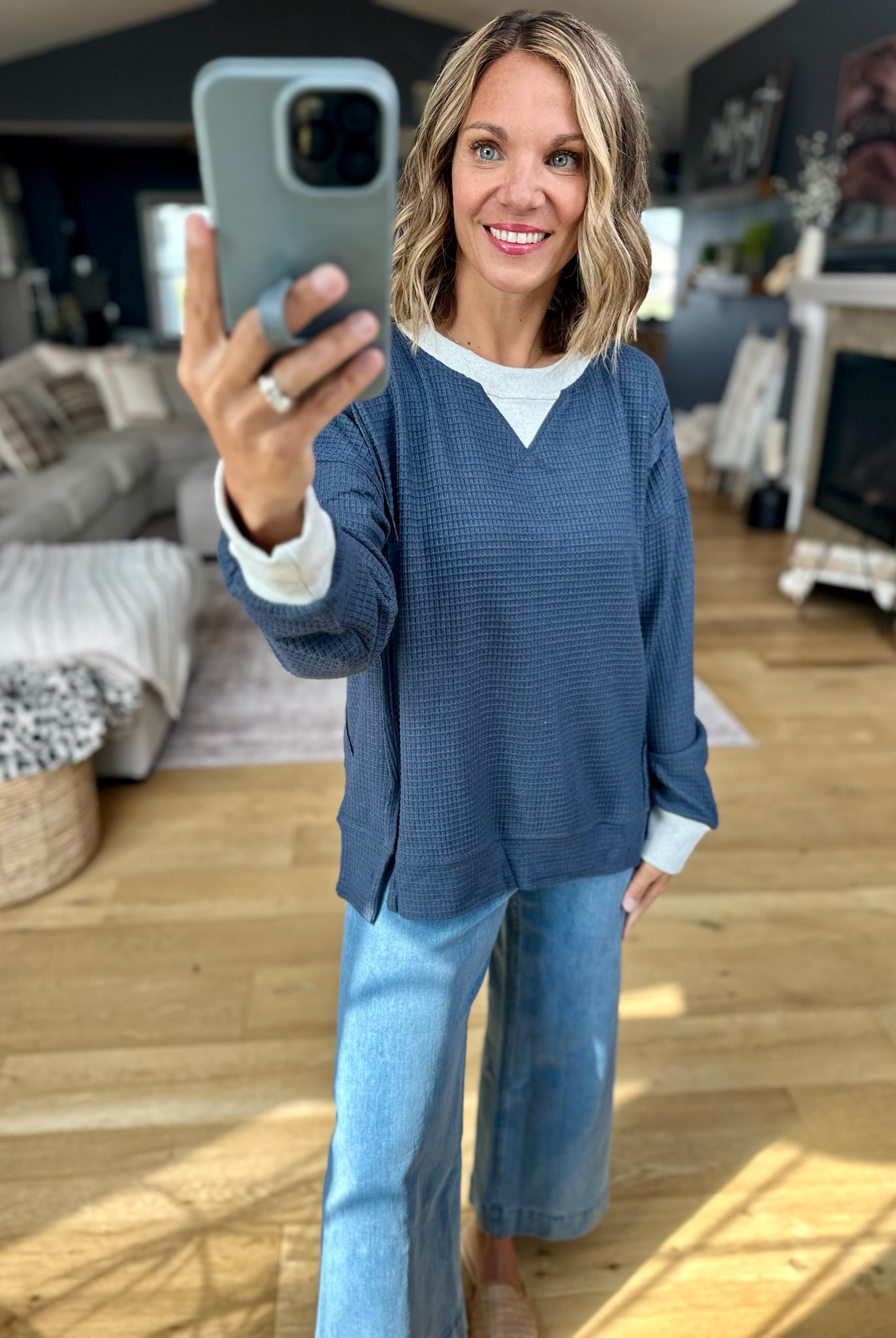 **Carry It All Two-Toned Waffle Crew-Hem & Thread-Anna Kaytes Boutique, Women's Fashion Boutique in Grinnell, Iowa