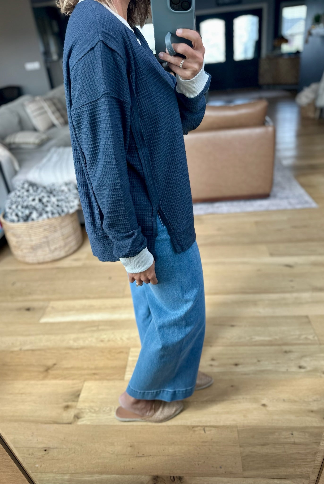 **Carry It All Two-Toned Waffle Crew-Hem & Thread-Anna Kaytes Boutique, Women's Fashion Boutique in Grinnell, Iowa