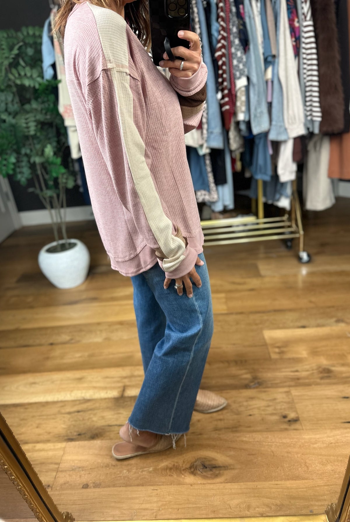 Catching Feelings V-Neck Waffle Top-Long Sleeves-Very J-Anna Kaytes Boutique, Women's Fashion Boutique in Grinnell, Iowa