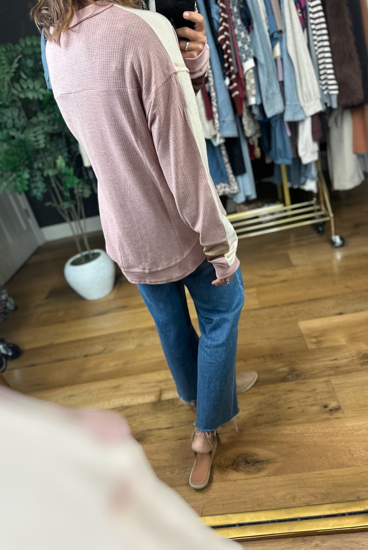 Catching Feelings V-Neck Waffle Top-Long Sleeves-Very J-Anna Kaytes Boutique, Women's Fashion Boutique in Grinnell, Iowa