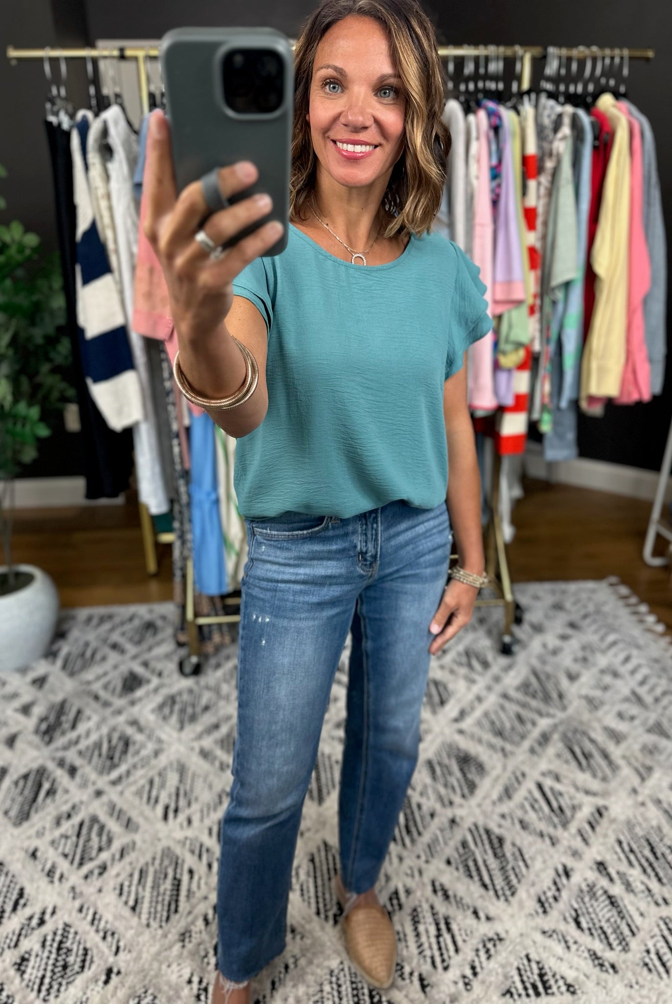 Halfway There Flutter Sleeve Top-Short Sleeves-Les Amis-Anna Kaytes Boutique, Women's Fashion Boutique in Grinnell, Iowa