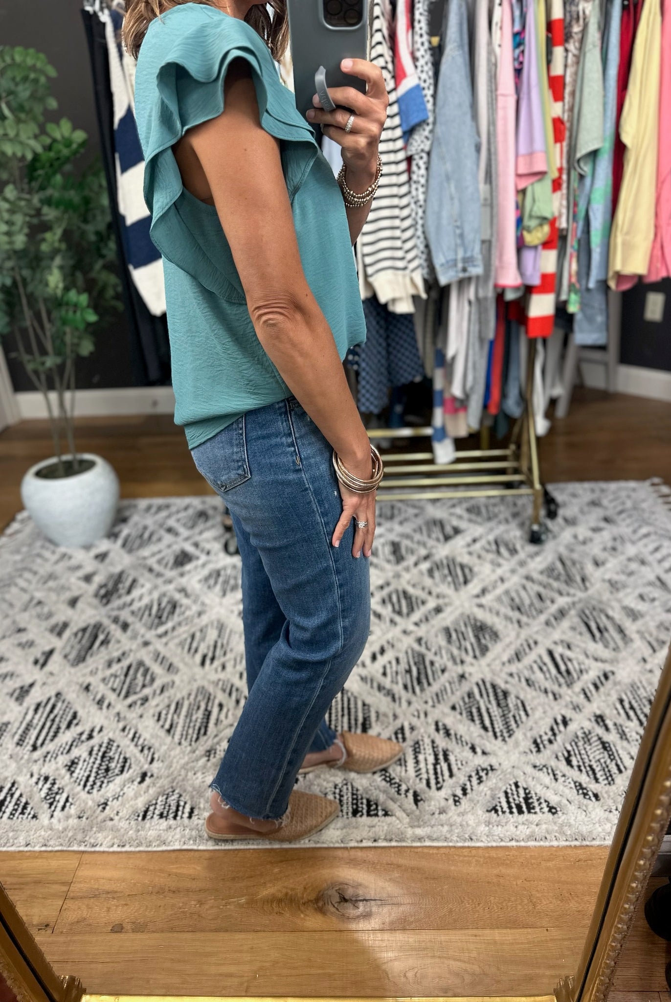 Halfway There Flutter Sleeve Top-Short Sleeves-Les Amis-Anna Kaytes Boutique, Women's Fashion Boutique in Grinnell, Iowa