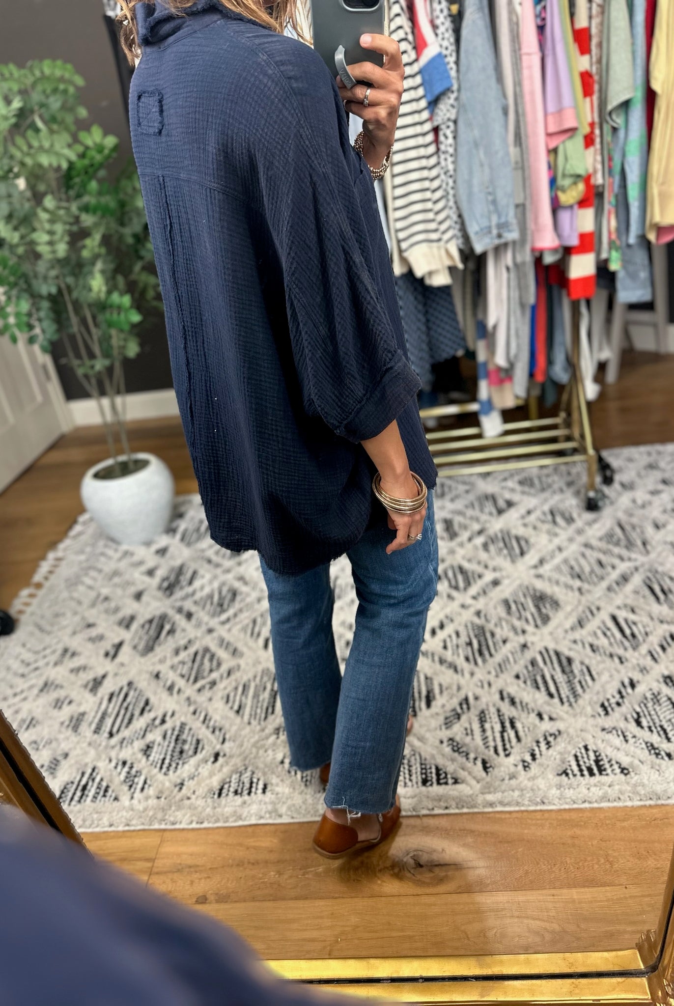 Never Worried Cotton Gauze Button-Down Top-Short Sleeves-ee:some-Anna Kaytes Boutique, Women's Fashion Boutique in Grinnell, Iowa