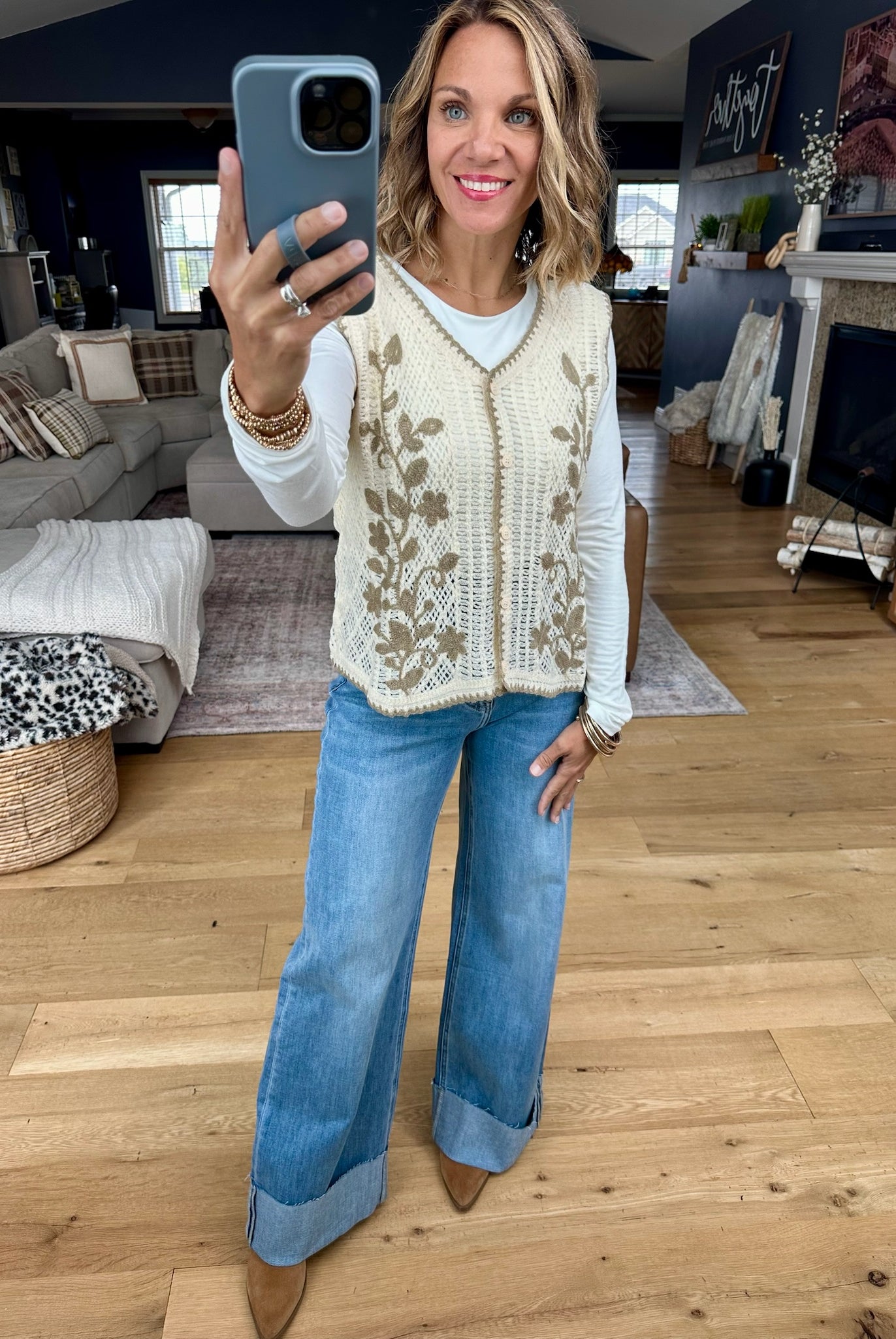**Hearth Glow Crochet Knit Vest-Anniewear-Anna Kaytes Boutique, Women's Fashion Boutique in Grinnell, Iowa