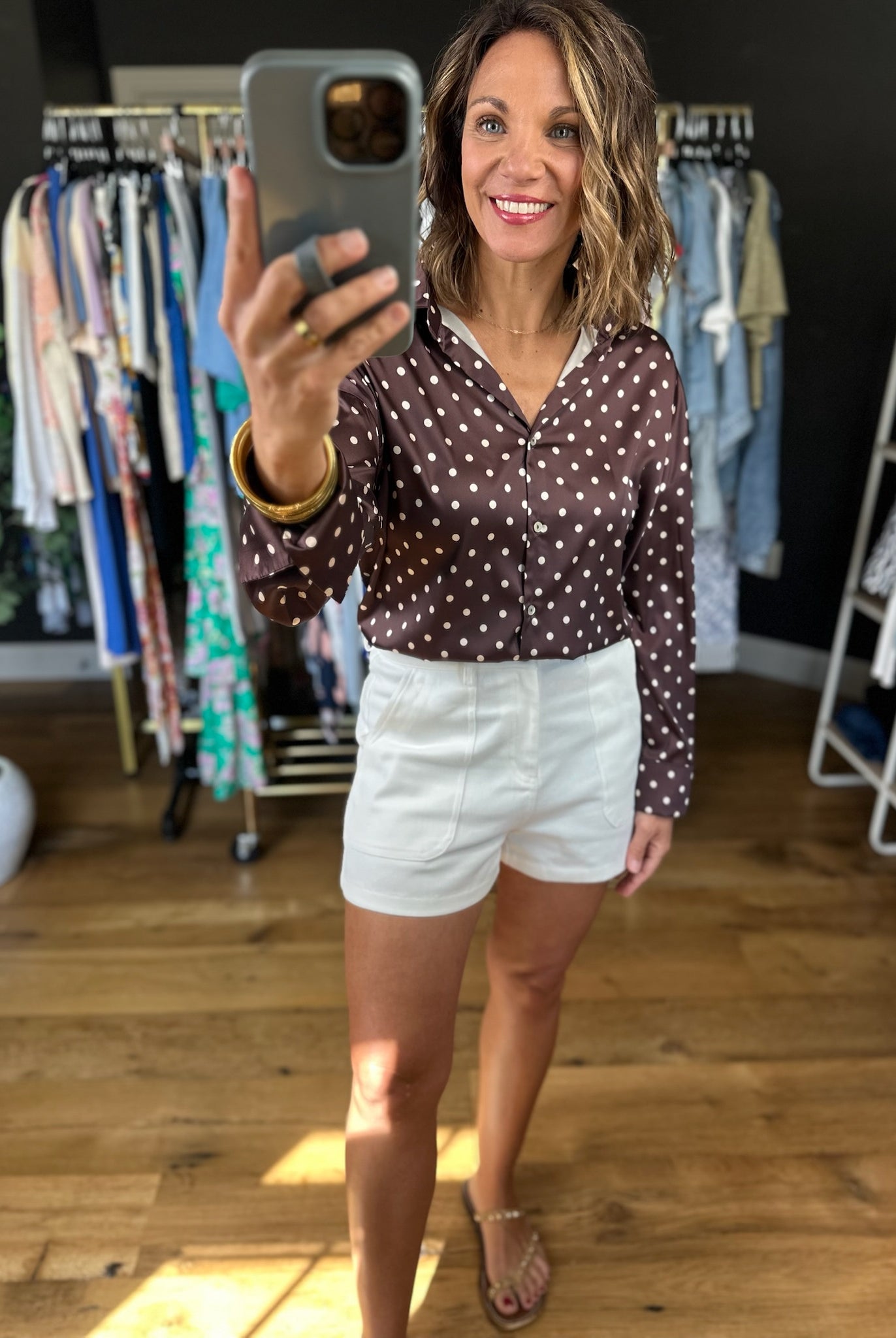 Served Its Purpose Polka-Dot Button-Down Top-Long Sleeves-Vine & Love-Anna Kaytes Boutique, Women's Fashion Boutique in Grinnell, Iowa