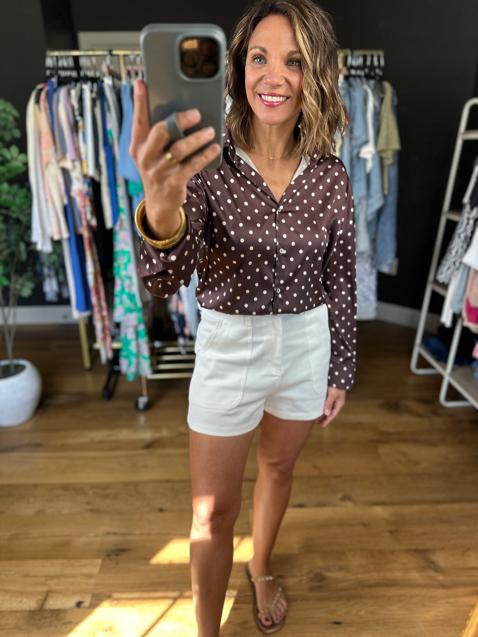 Served Its Purpose Polka-Dot Button-Down Top-Long Sleeves-Vine & Love-Anna Kaytes Boutique, Women's Fashion Boutique in Grinnell, Iowa