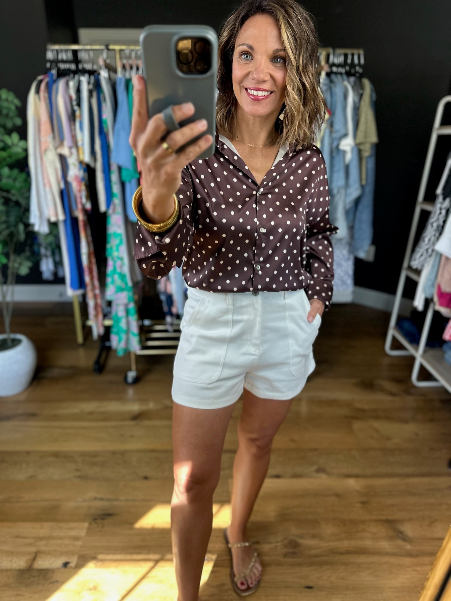 Served Its Purpose Polka-Dot Button-Down Top-Long Sleeves-Vine & Love-Anna Kaytes Boutique, Women's Fashion Boutique in Grinnell, Iowa