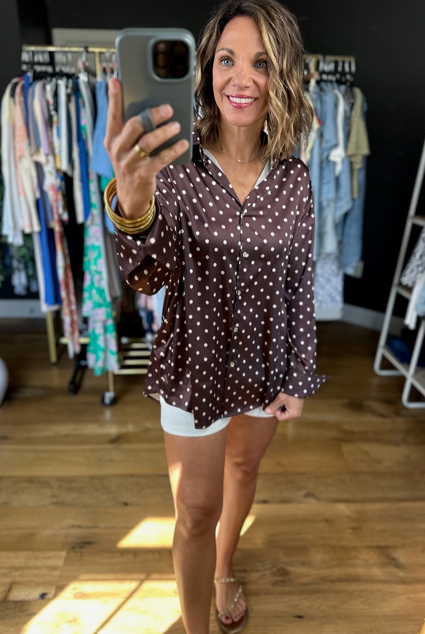 Served Its Purpose Polka-Dot Button-Down Top-Long Sleeves-Vine & Love-Anna Kaytes Boutique, Women's Fashion Boutique in Grinnell, Iowa