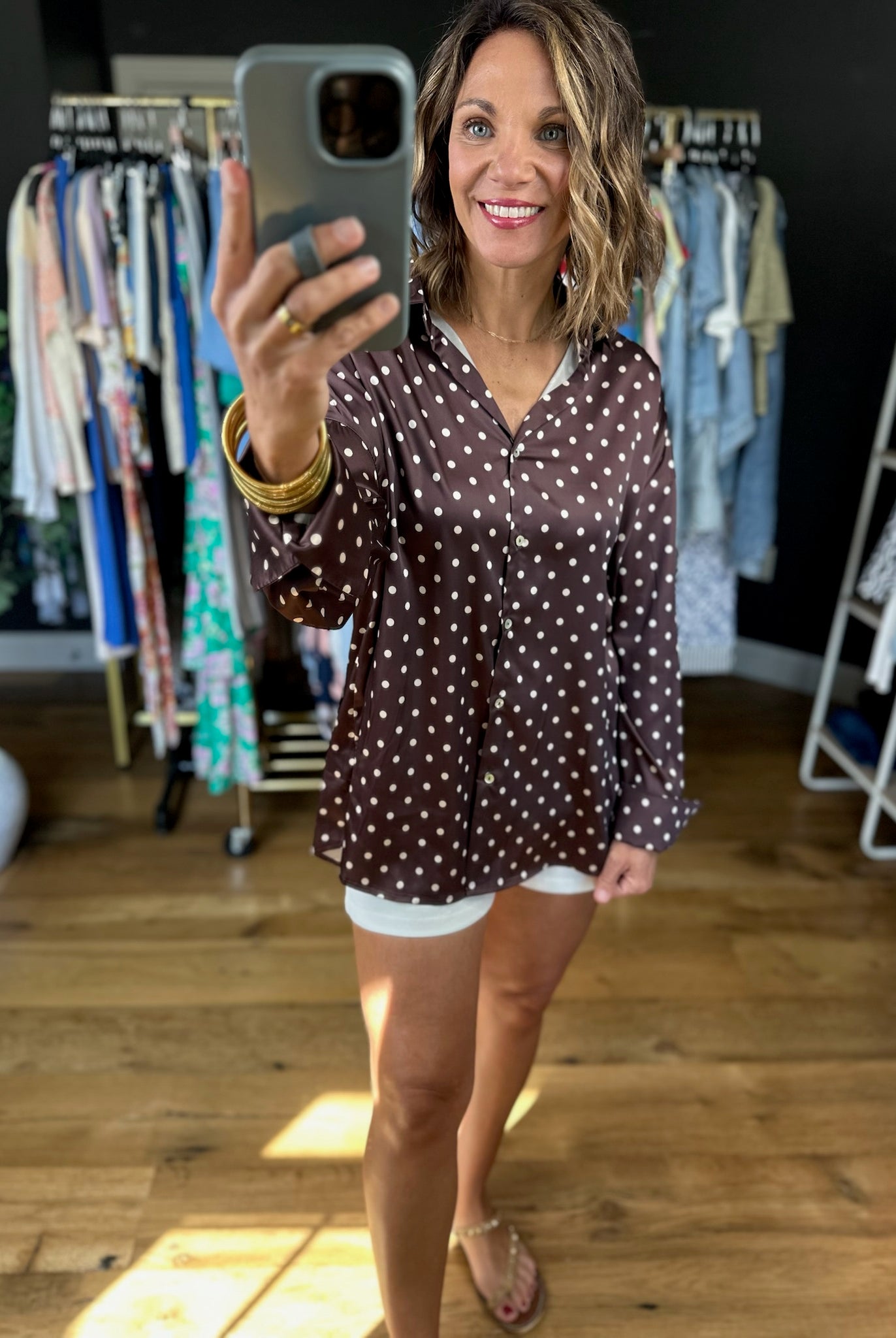 Served Its Purpose Polka-Dot Button-Down Top-Long Sleeves-Vine & Love-Anna Kaytes Boutique, Women's Fashion Boutique in Grinnell, Iowa