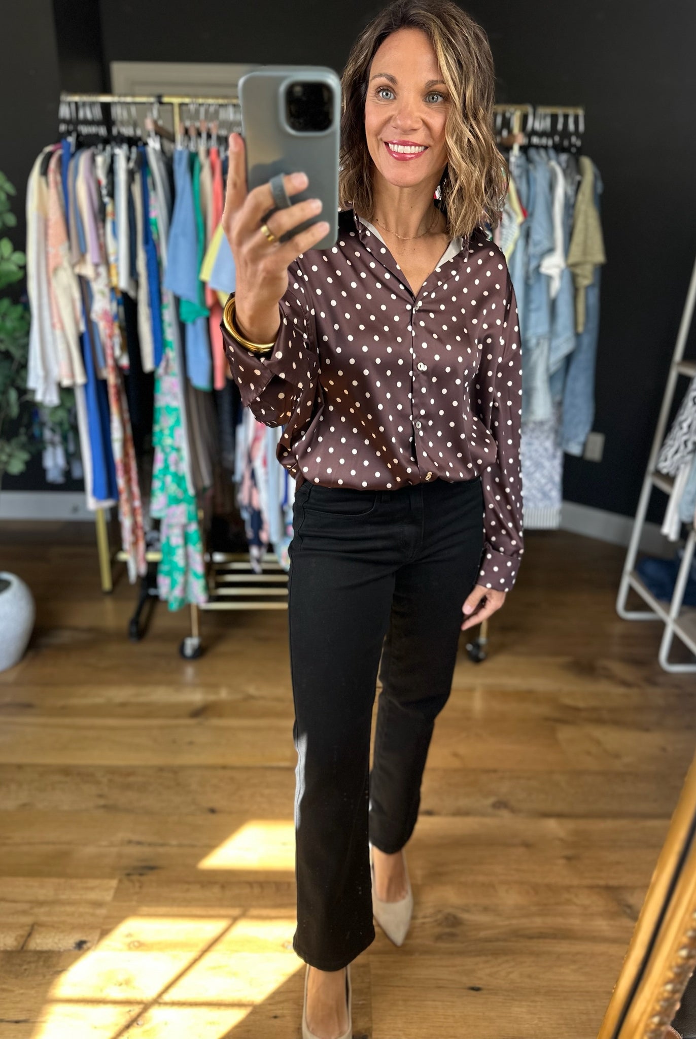 Served Its Purpose Polka-Dot Button-Down Top-Long Sleeves-Vine & Love-Anna Kaytes Boutique, Women's Fashion Boutique in Grinnell, Iowa