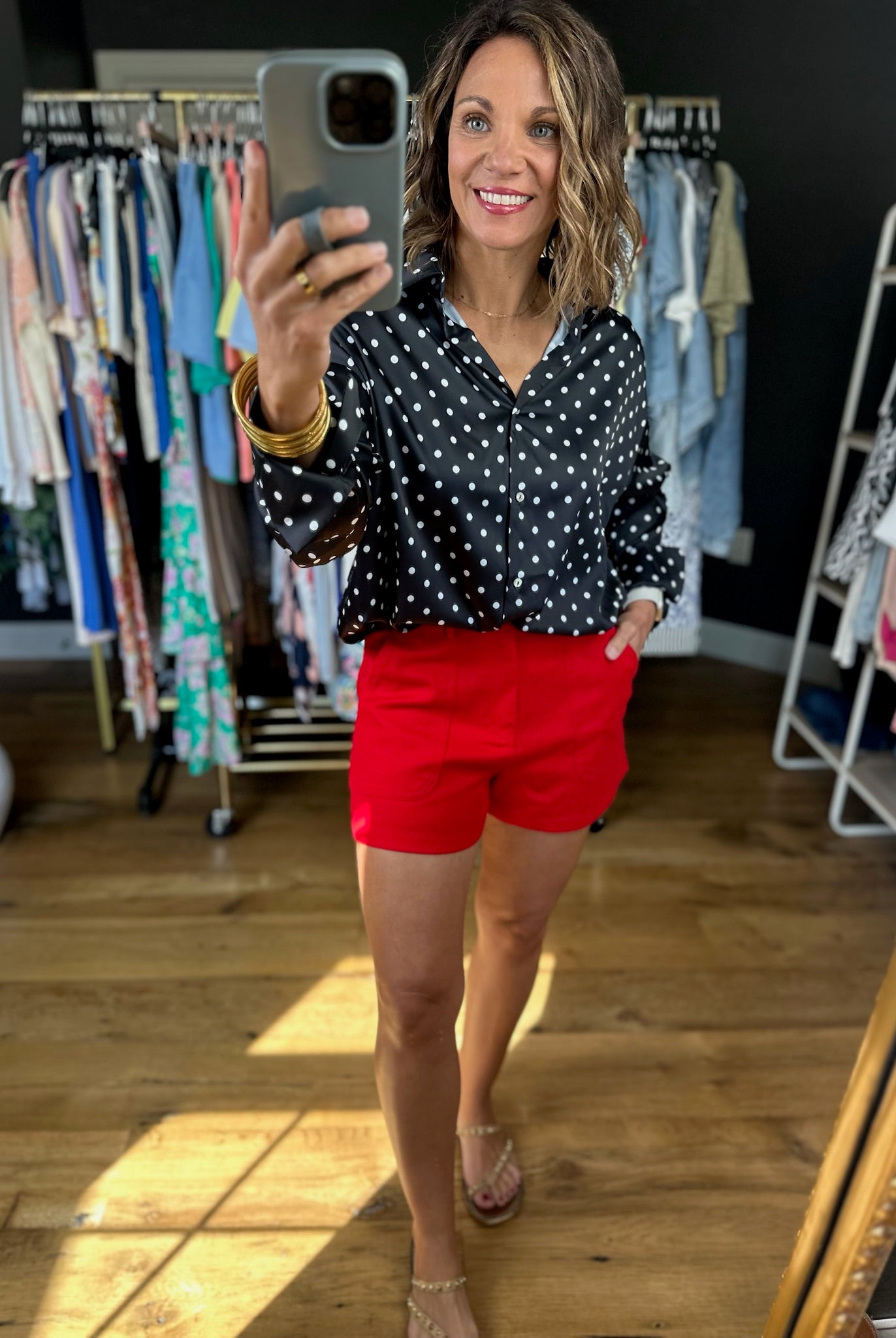 Served Its Purpose Polka-Dot Button-Down Top-Long Sleeves-Vine & Love-Anna Kaytes Boutique, Women's Fashion Boutique in Grinnell, Iowa