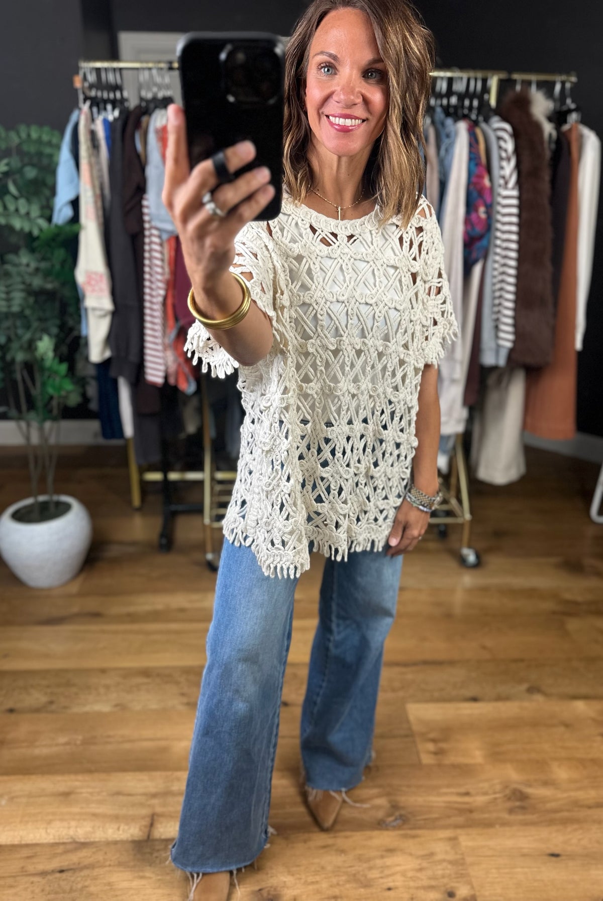 Keep You Around Crochet Knit Top-Short Sleeves-Easel-Anna Kaytes Boutique, Women's Fashion Boutique in Grinnell, Iowa