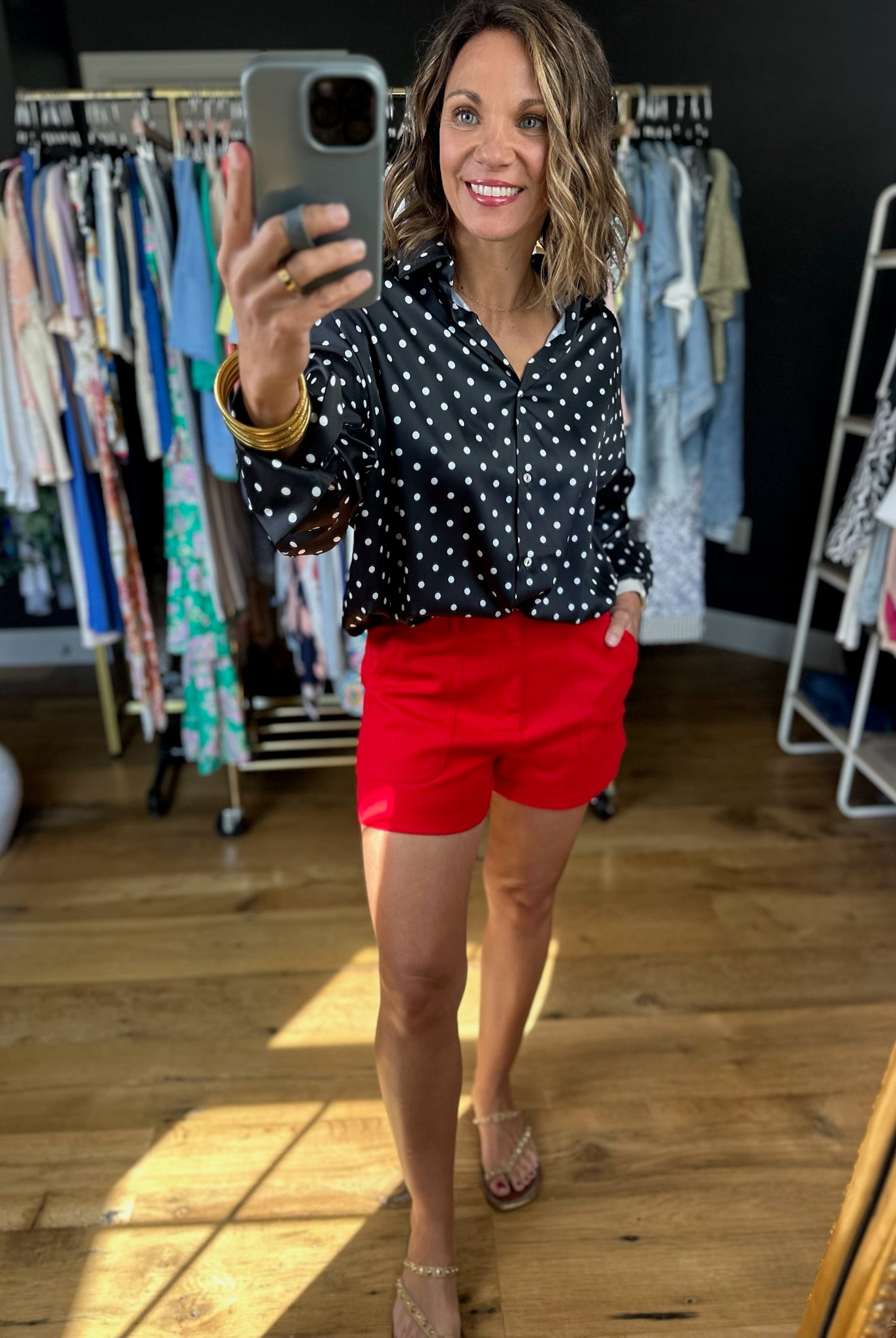 Served Its Purpose Polka-Dot Button-Down Top-Long Sleeves-Vine & Love-Anna Kaytes Boutique, Women's Fashion Boutique in Grinnell, Iowa