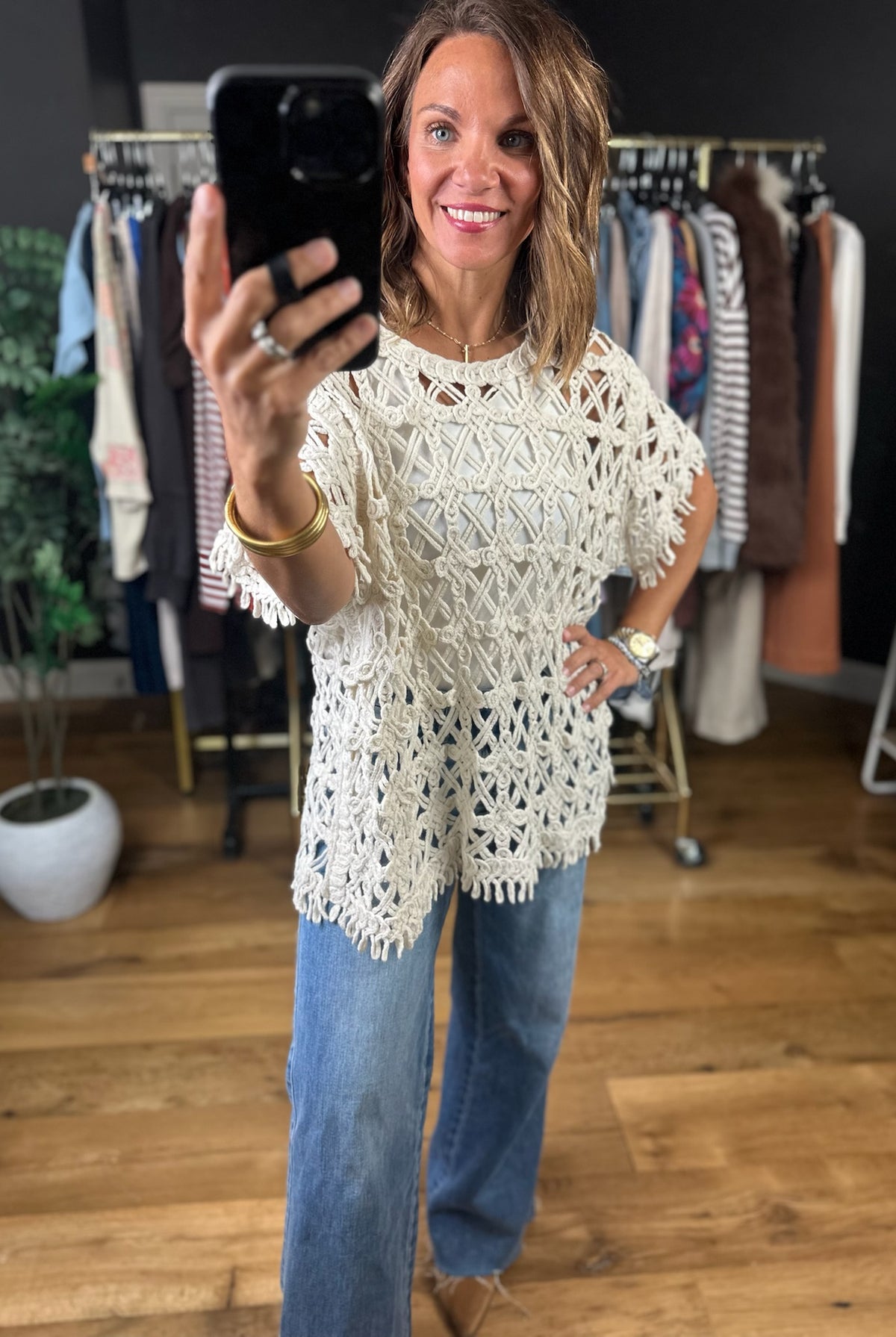 Keep You Around Crochet Knit Top-Short Sleeves-Easel-Anna Kaytes Boutique, Women's Fashion Boutique in Grinnell, Iowa