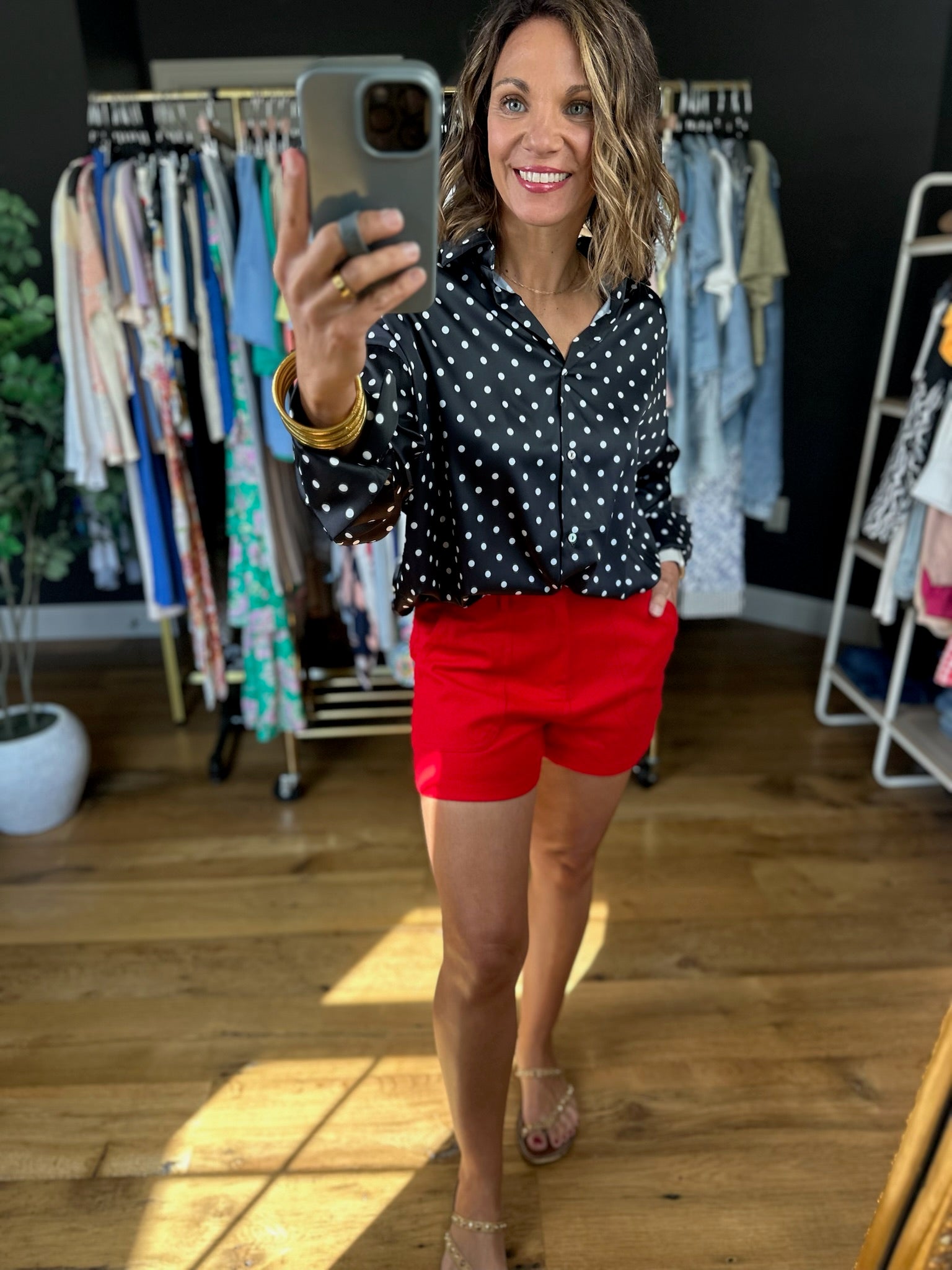 Served Its Purpose Polka-Dot Button-Down Top-Long Sleeves-Vine & Love-Anna Kaytes Boutique, Women's Fashion Boutique in Grinnell, Iowa