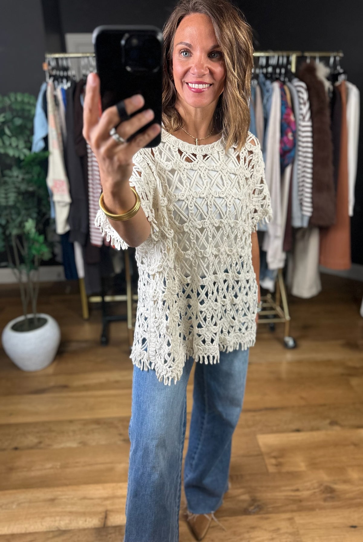 Keep You Around Crochet Knit Top-Short Sleeves-Easel-Anna Kaytes Boutique, Women's Fashion Boutique in Grinnell, Iowa