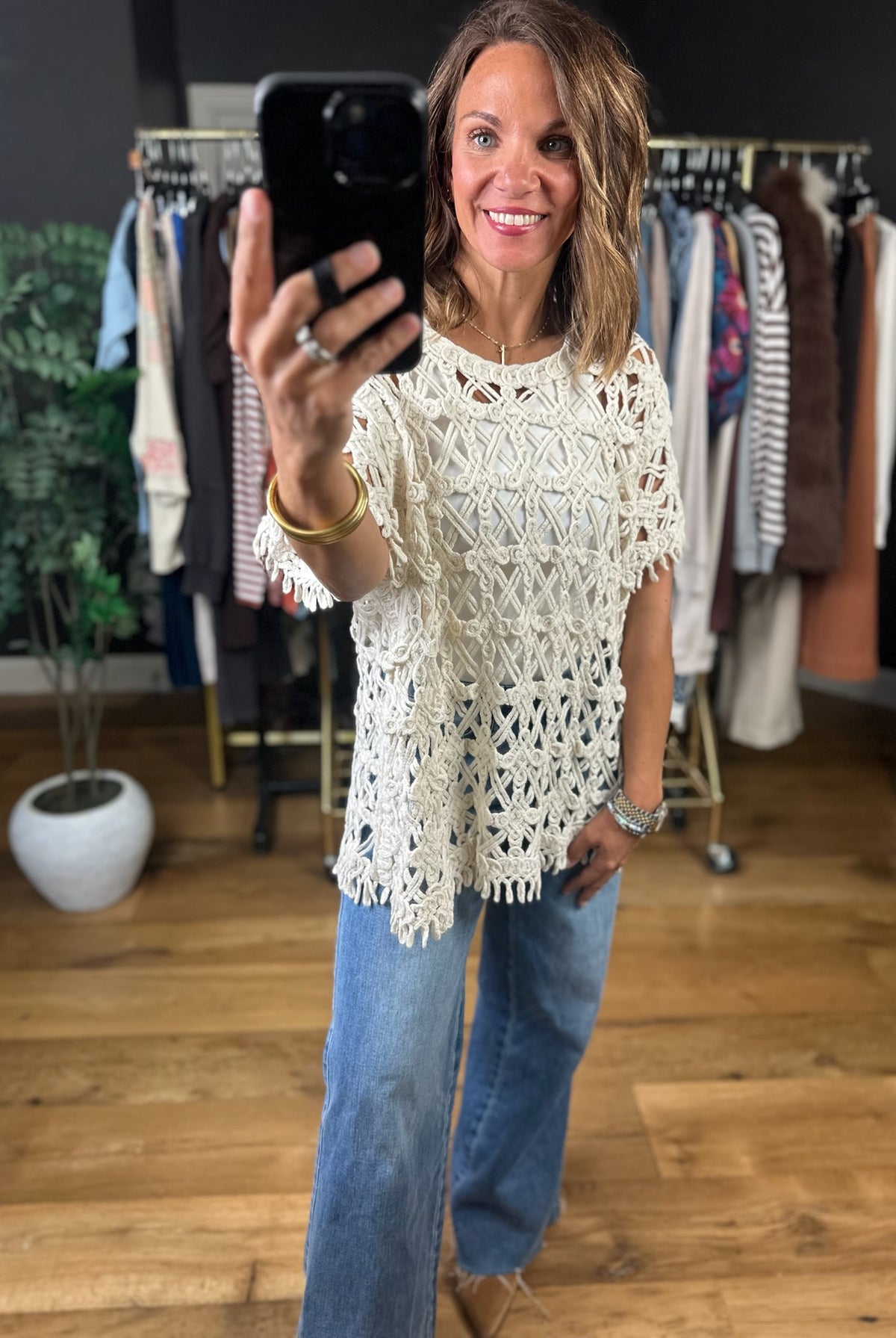 Keep You Around Crochet Knit Top-Short Sleeves-Easel-Anna Kaytes Boutique, Women's Fashion Boutique in Grinnell, Iowa