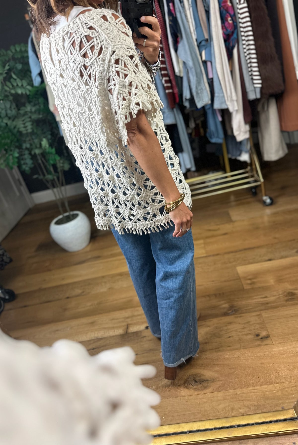 Keep You Around Crochet Knit Top-Short Sleeves-Easel-Anna Kaytes Boutique, Women's Fashion Boutique in Grinnell, Iowa