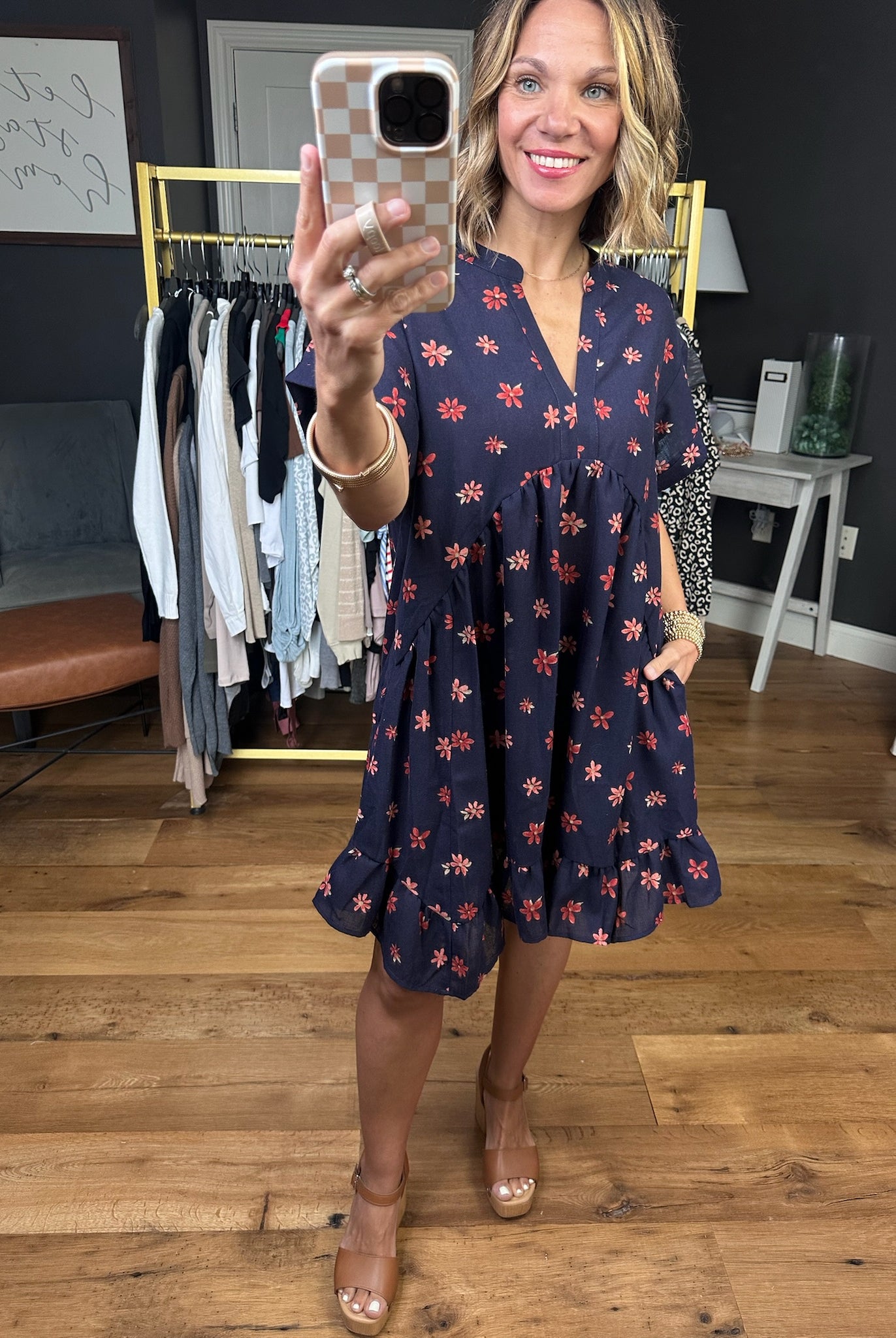 Field Of Florals Pocket Dress - Navy-Easel-Anna Kaytes Boutique, Women's Fashion Boutique in Grinnell, Iowa