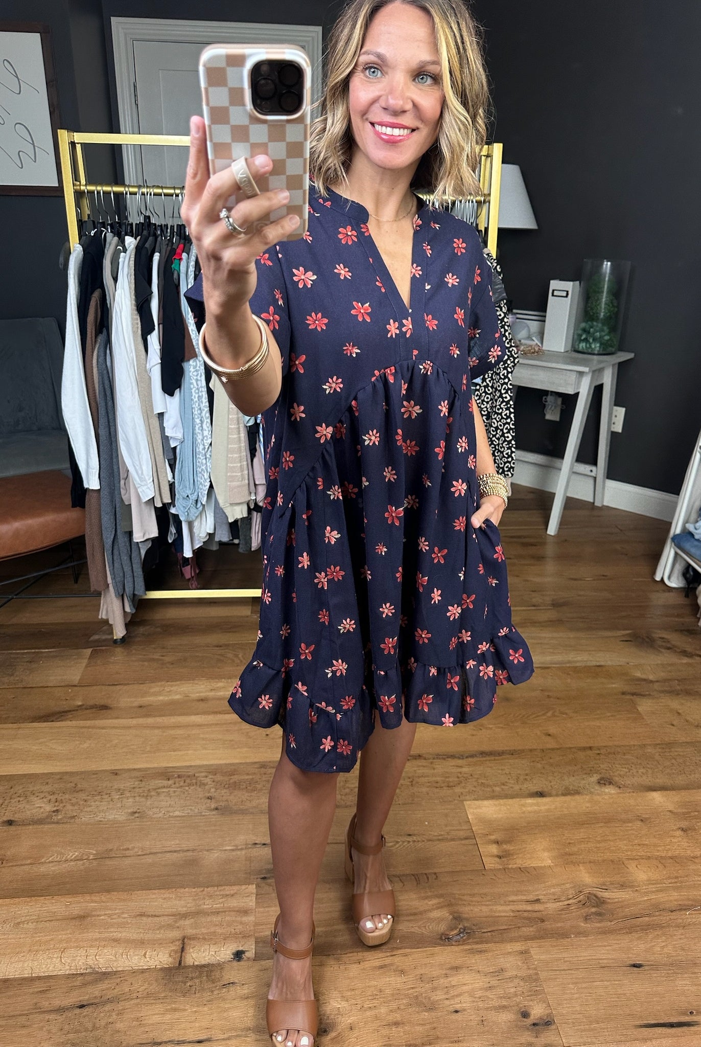 Field Of Florals Pocket Dress - Navy-Easel-Anna Kaytes Boutique, Women's Fashion Boutique in Grinnell, Iowa
