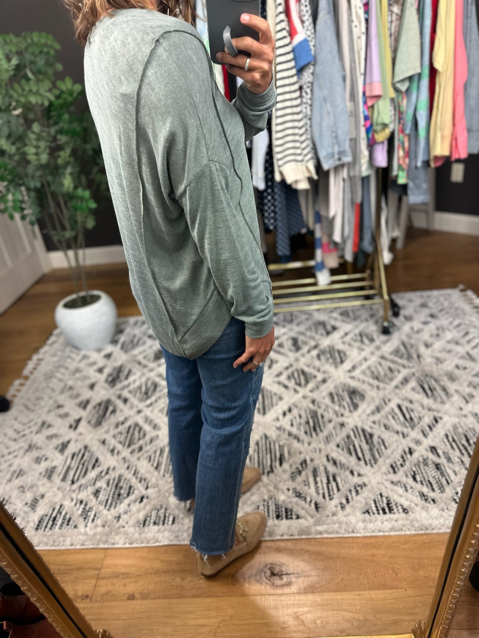 A Big Day V-Neck Top-Long Sleeves-Wasabi & Mint-Anna Kaytes Boutique, Women's Fashion Boutique in Grinnell, Iowa