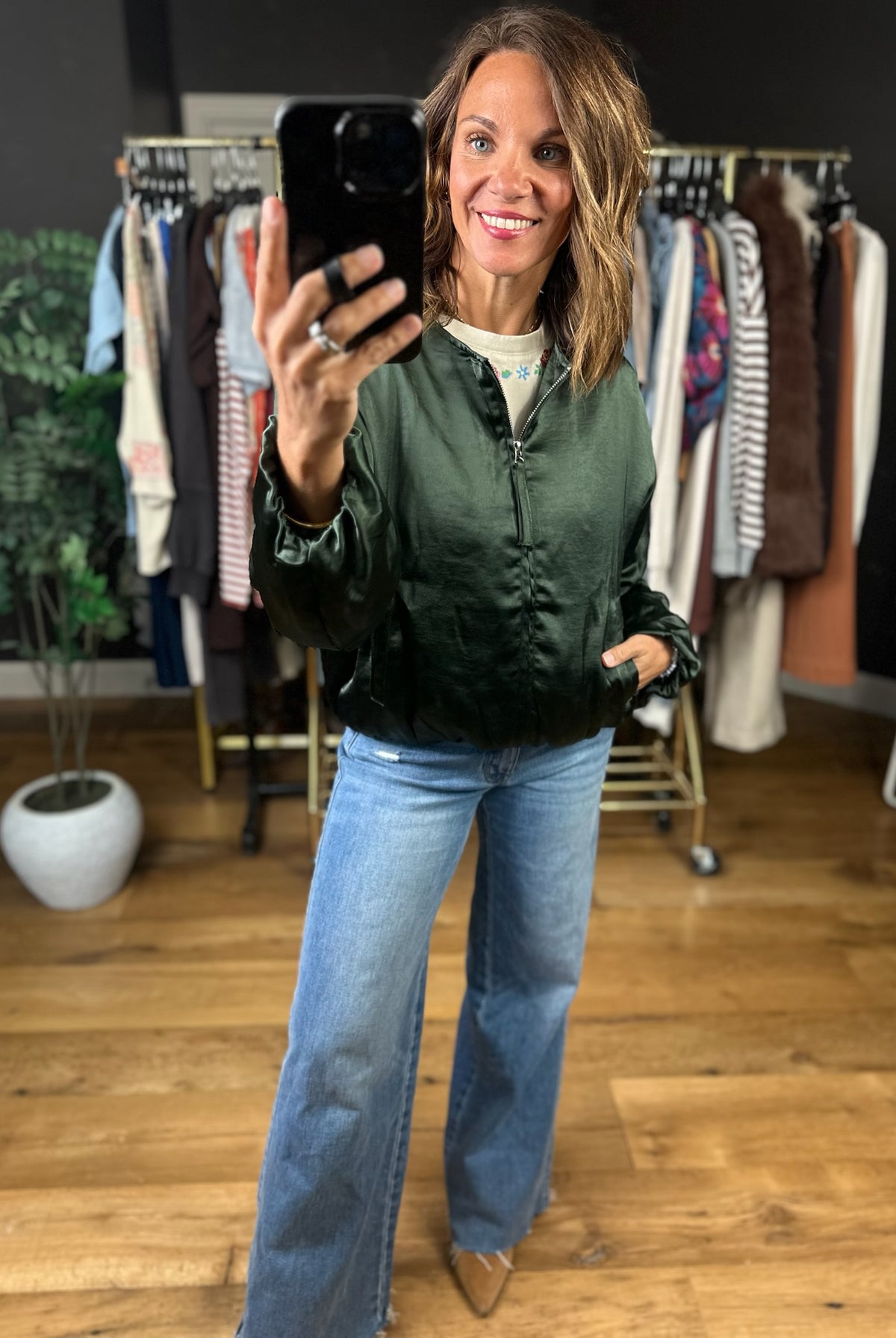 Balancing Act Bubble-Hem Jacket-Jackets-She & Sky-Anna Kaytes Boutique, Women's Fashion Boutique in Grinnell, Iowa