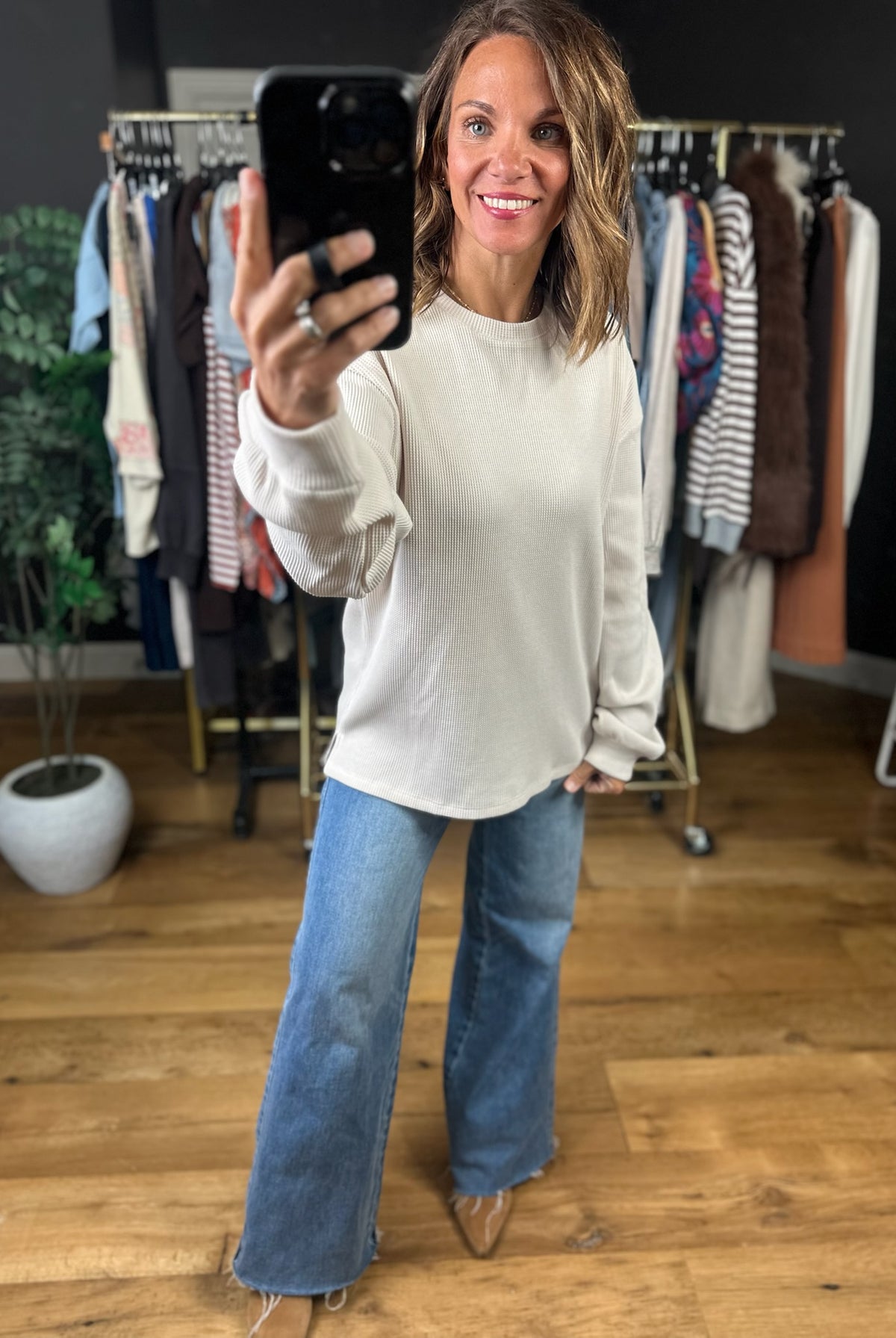 The Right Look Waffle Long-Sleeve Top-Long Sleeves-Wishlist-Anna Kaytes Boutique, Women's Fashion Boutique in Grinnell, Iowa