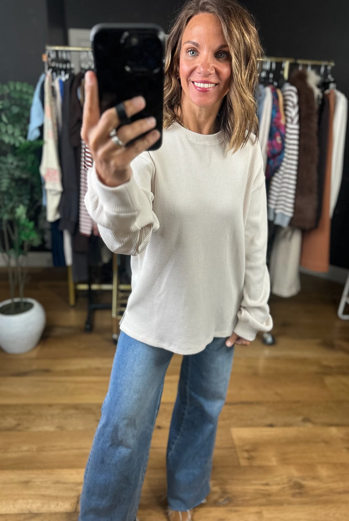 The Right Look Waffle Long-Sleeve Top-Long Sleeves-Wishlist-Anna Kaytes Boutique, Women's Fashion Boutique in Grinnell, Iowa