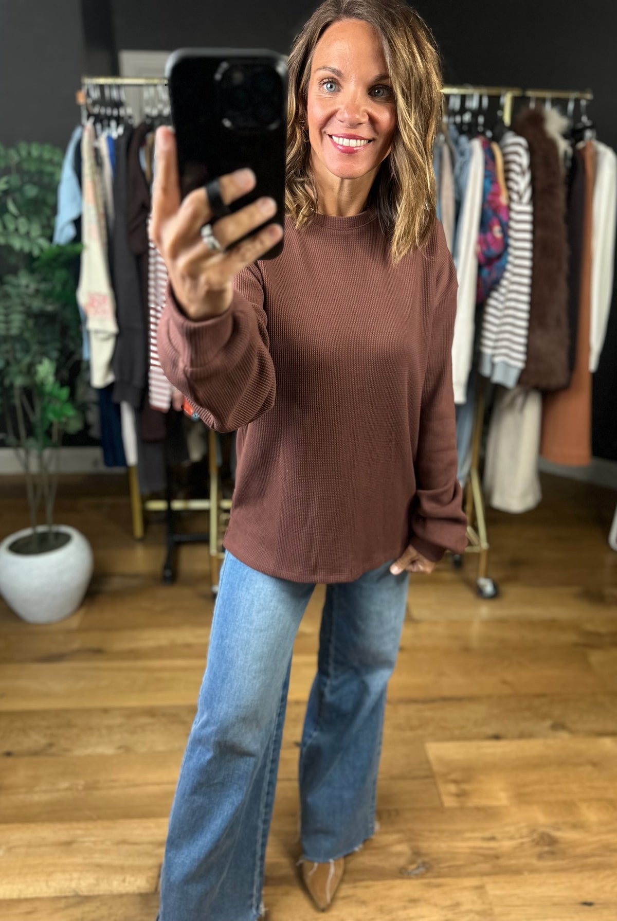 The Right Look Waffle Long-Sleeve Top-Long Sleeves-Wishlist-Anna Kaytes Boutique, Women's Fashion Boutique in Grinnell, Iowa