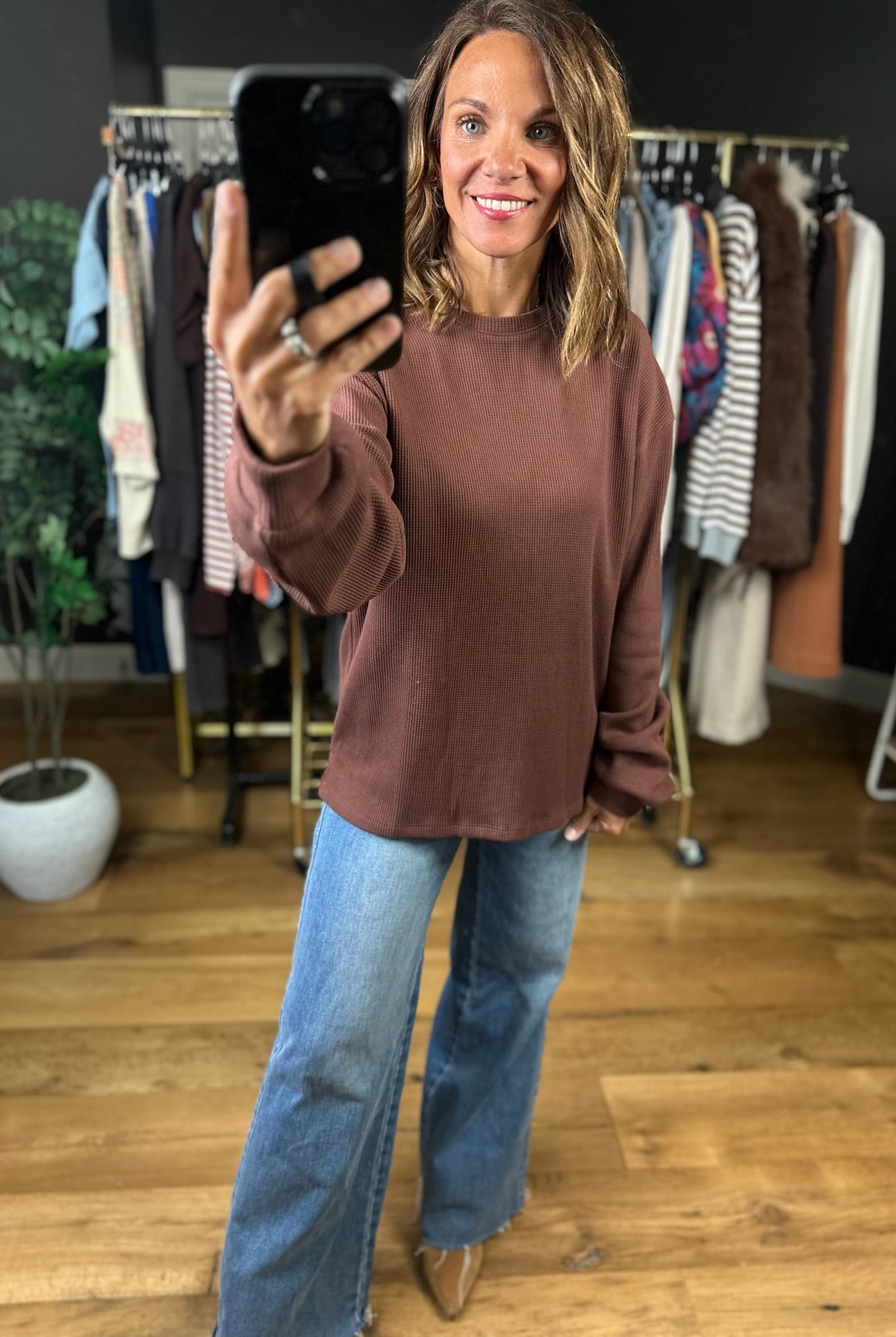 The Right Look Waffle Long-Sleeve Top-Long Sleeves-Wishlist-Anna Kaytes Boutique, Women's Fashion Boutique in Grinnell, Iowa