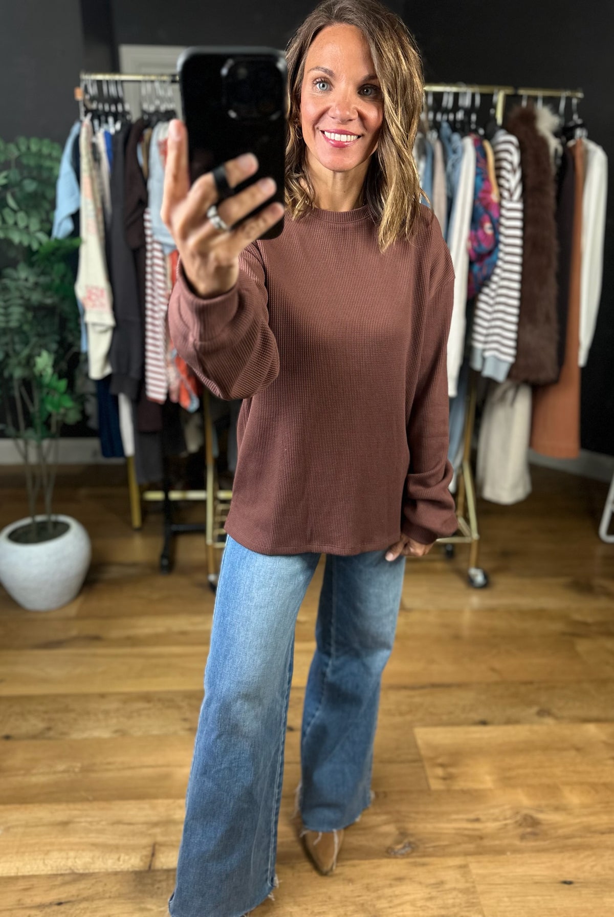 The Right Look Waffle Long-Sleeve Top-Long Sleeves-Wishlist-Anna Kaytes Boutique, Women's Fashion Boutique in Grinnell, Iowa