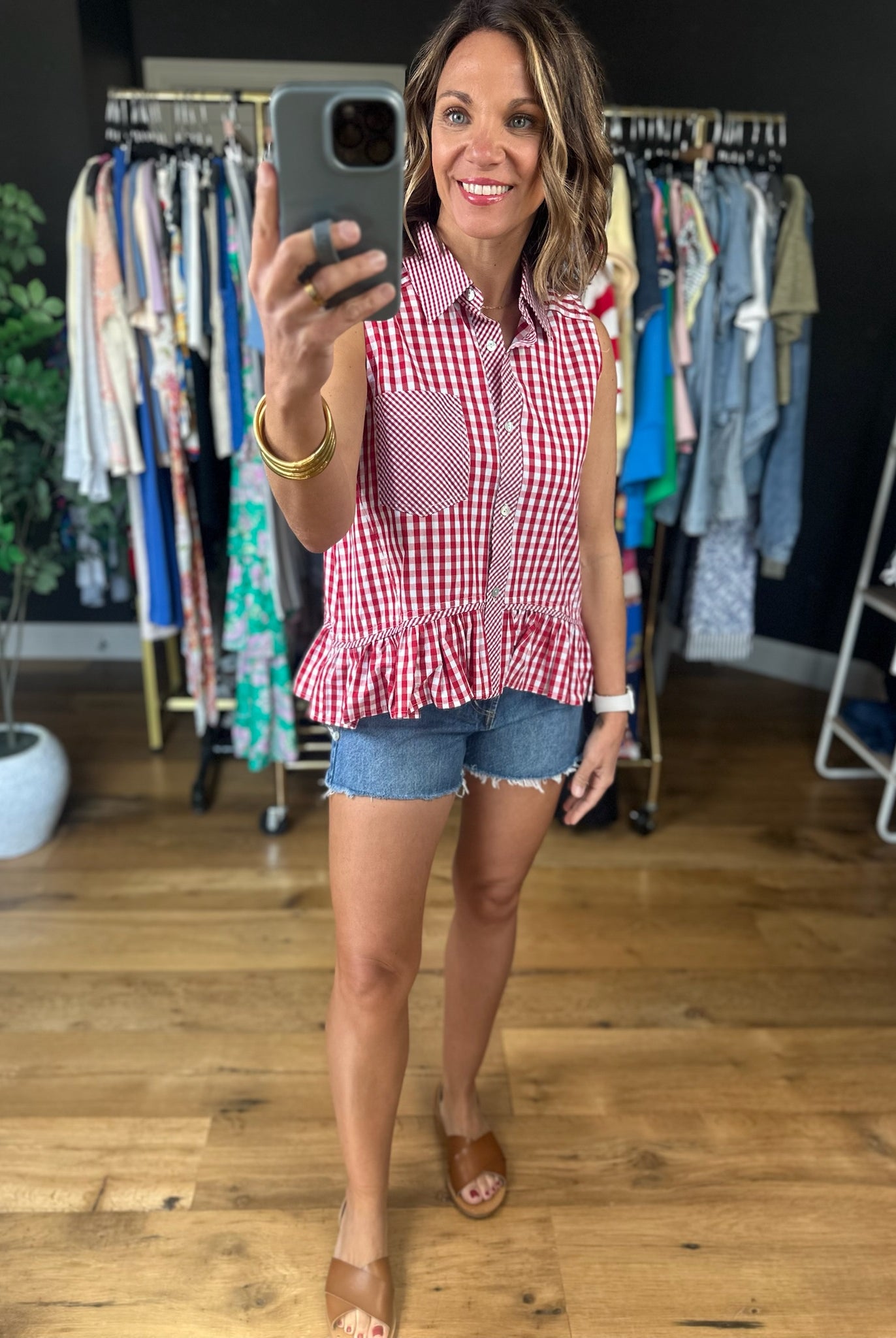 Summer Darling Peplum Button-Down-Sleeveless-Entro-Anna Kaytes Boutique, Women's Fashion Boutique in Grinnell, Iowa