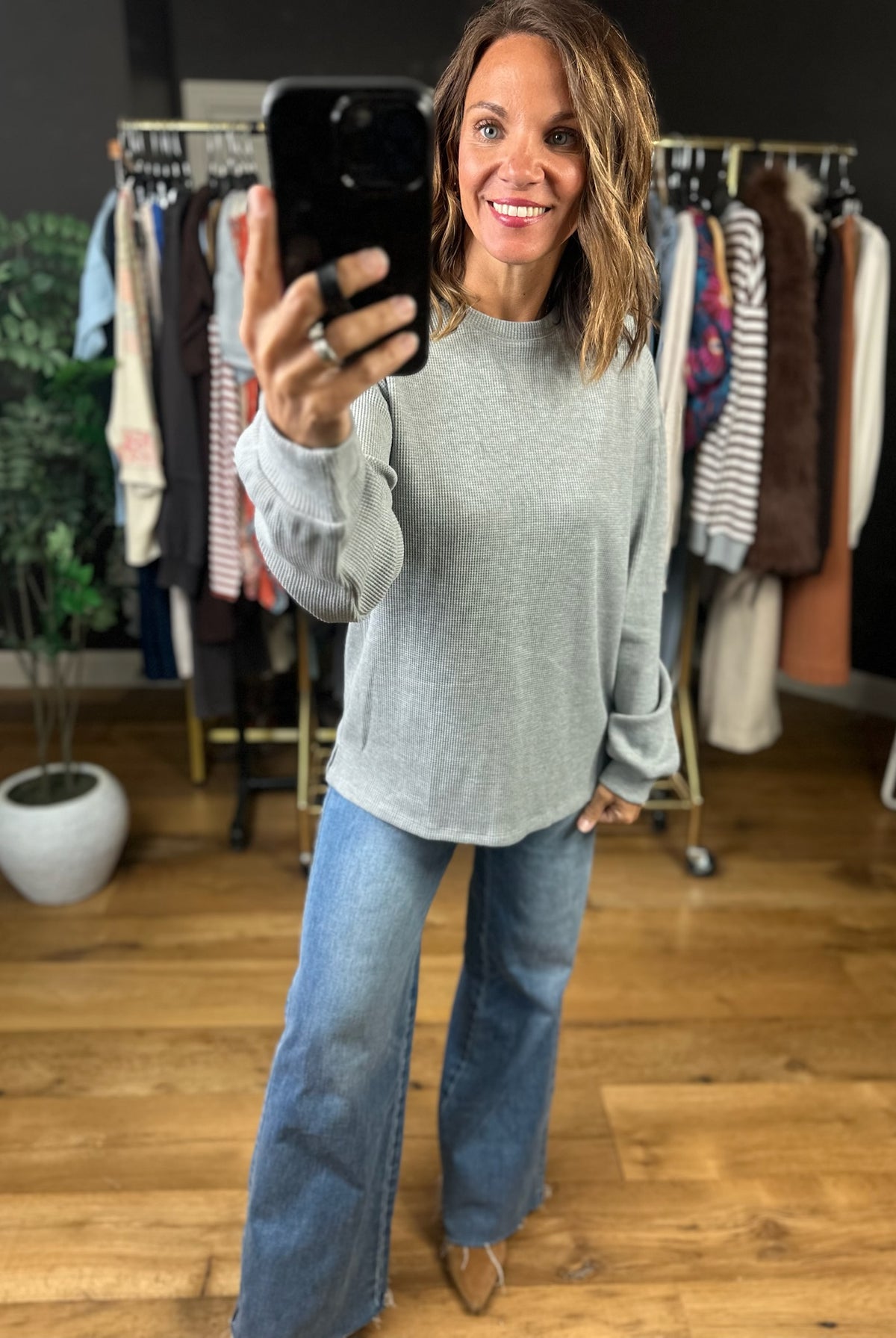 The Right Look Waffle Long-Sleeve Top-Long Sleeves-Wishlist-Anna Kaytes Boutique, Women's Fashion Boutique in Grinnell, Iowa