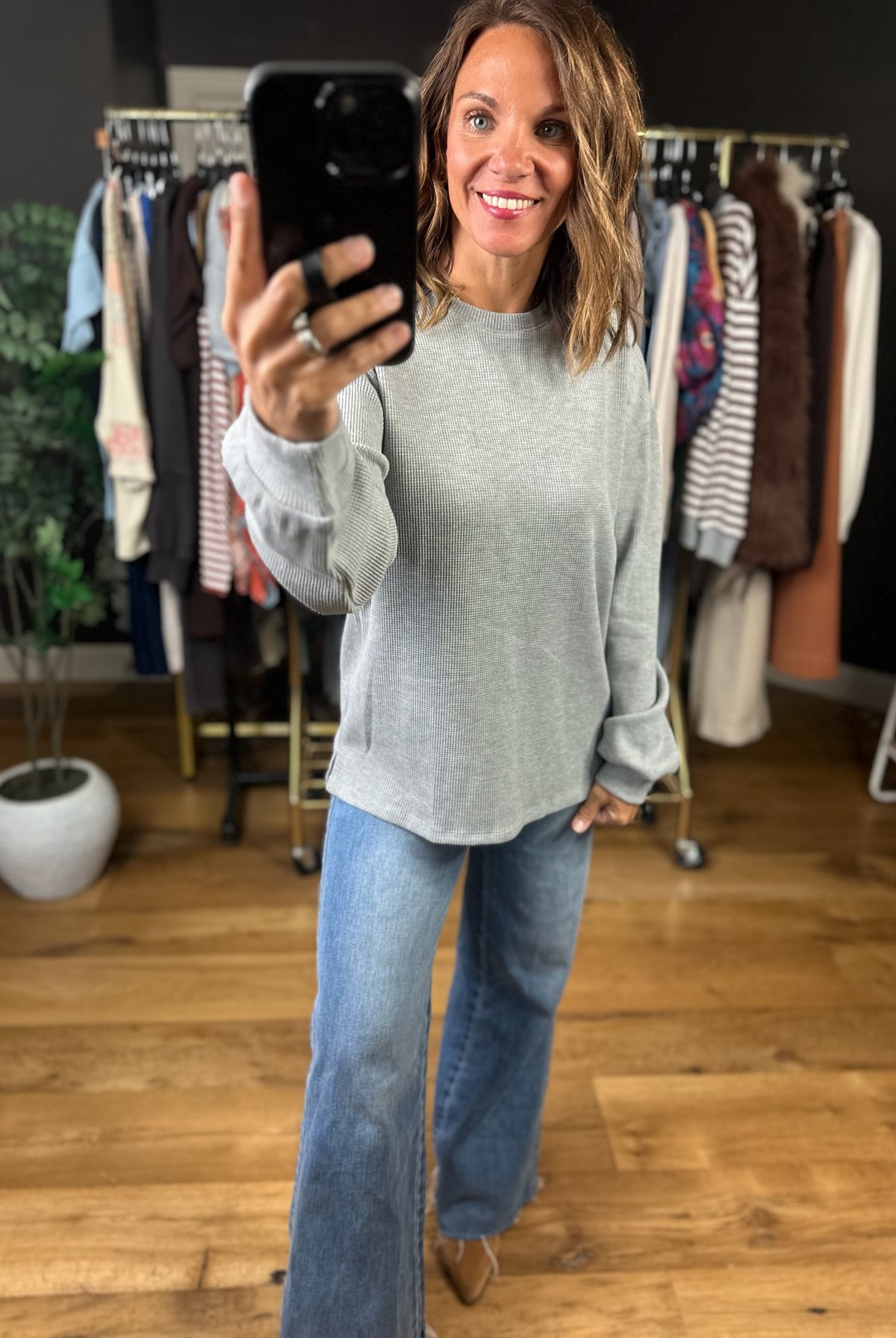 The Right Look Waffle Long-Sleeve Top-Long Sleeves-Wishlist-Anna Kaytes Boutique, Women's Fashion Boutique in Grinnell, Iowa