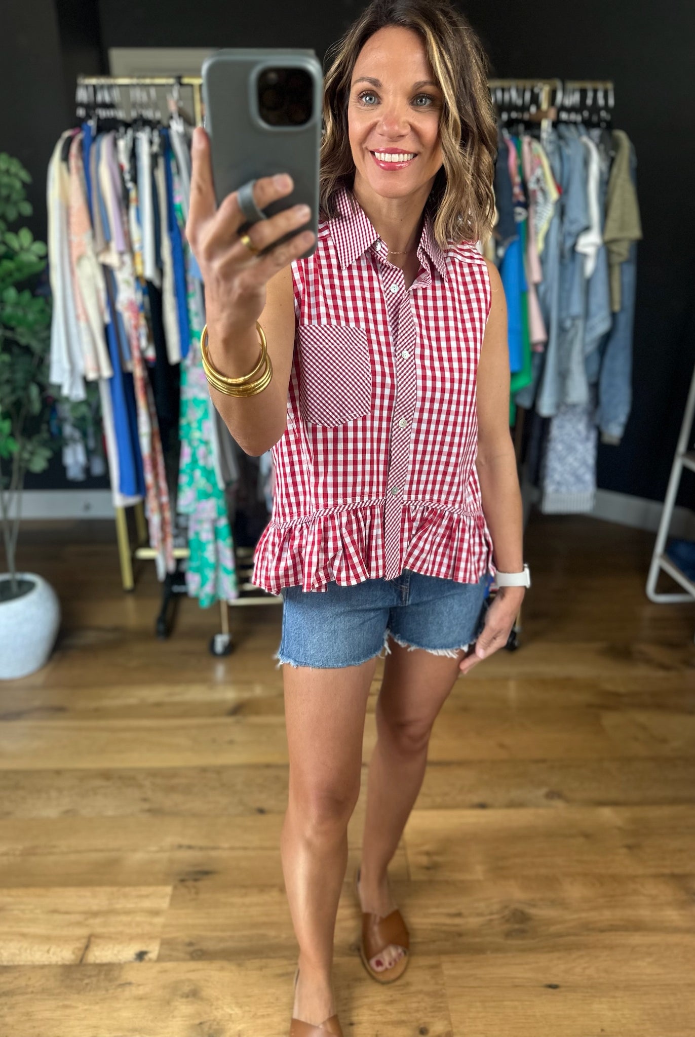 Summer Darling Peplum Button-Down-Sleeveless-Entro-Anna Kaytes Boutique, Women's Fashion Boutique in Grinnell, Iowa