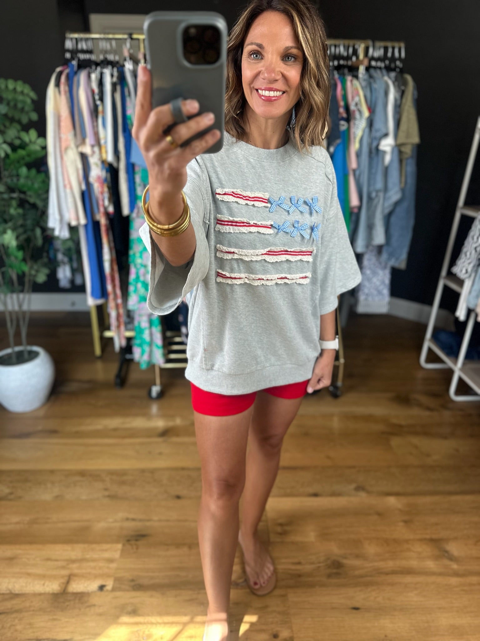 American Dream Oversized Flag Tee-Short Sleeves-Easel-Anna Kaytes Boutique, Women's Fashion Boutique in Grinnell, Iowa