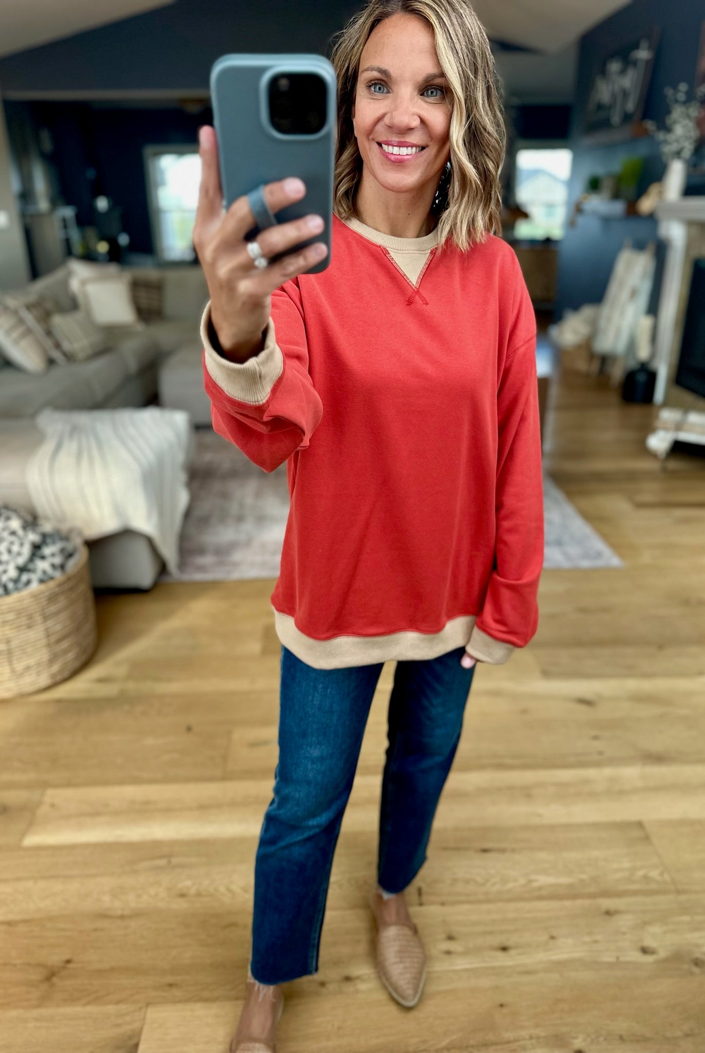 Somewhere We Know Two-Toned Crew-Wishlist-Anna Kaytes Boutique, Women's Fashion Boutique in Grinnell, Iowa
