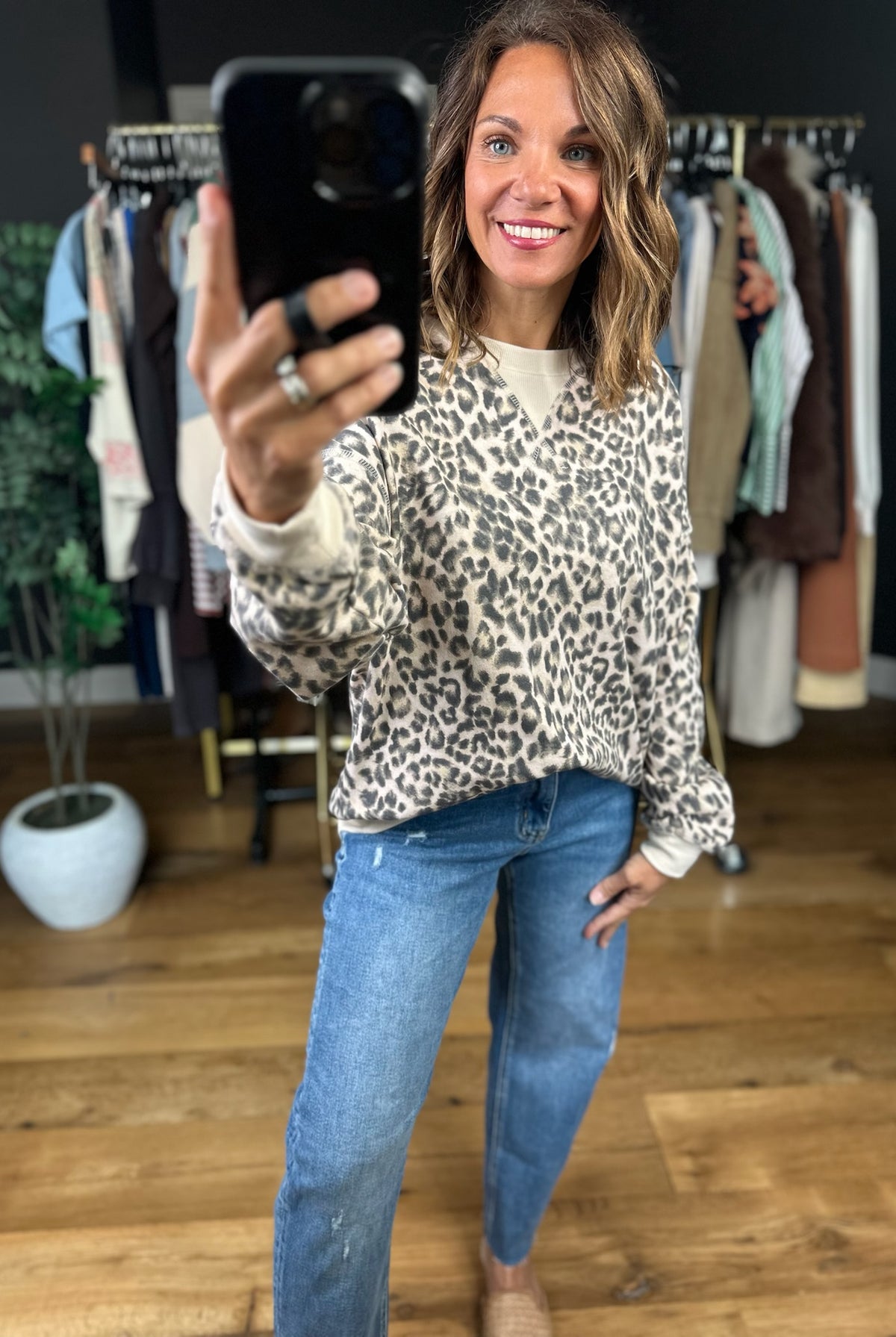 On The Spot Leopard Print Crewneck-Sweaters-JOA-Anna Kaytes Boutique, Women's Fashion Boutique in Grinnell, Iowa