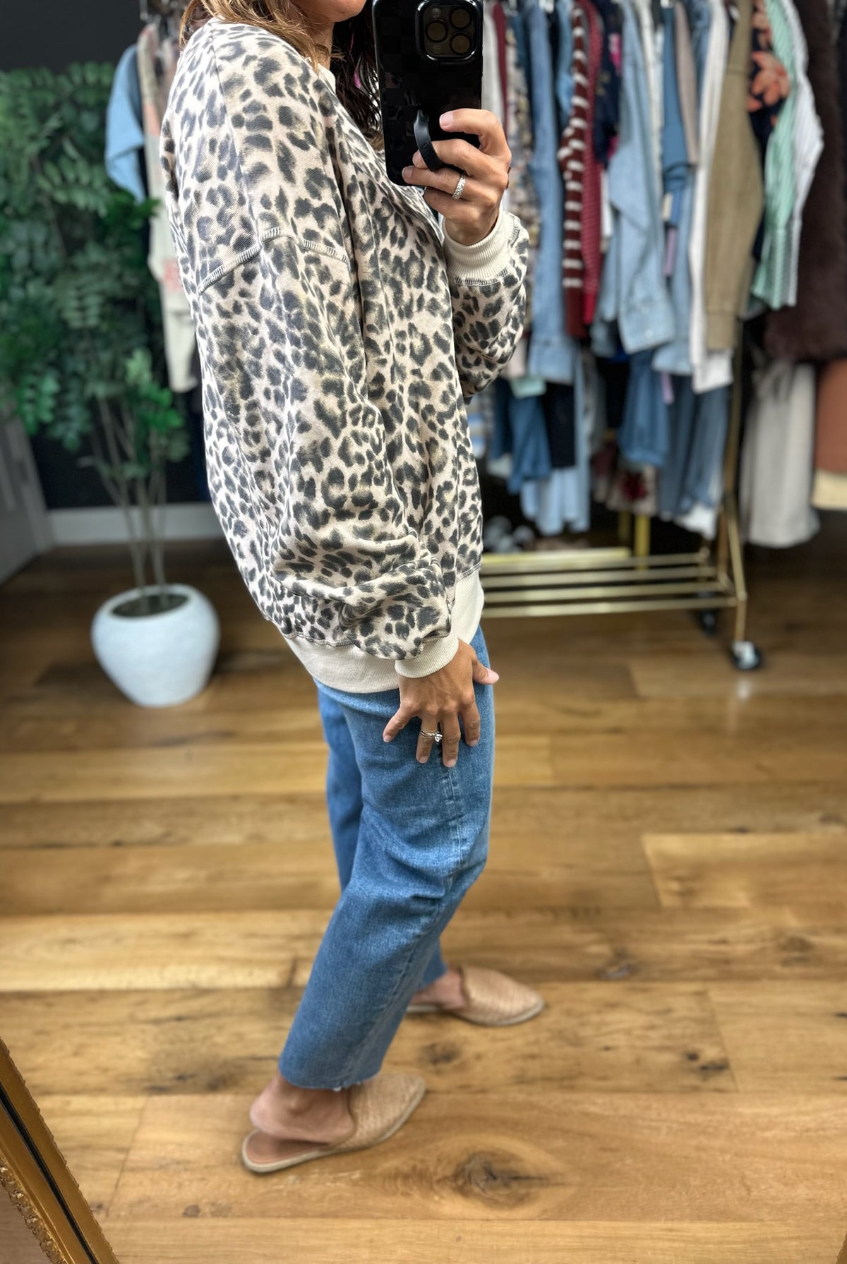 On The Spot Leopard Print Crewneck-Sweaters-JOA-Anna Kaytes Boutique, Women's Fashion Boutique in Grinnell, Iowa