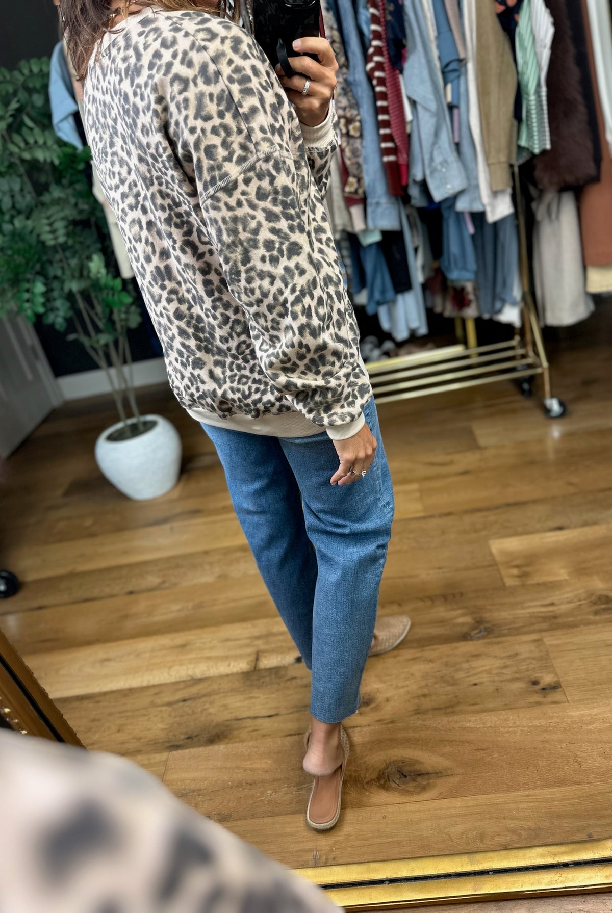 On The Spot Leopard Print Crewneck-Sweaters-JOA-Anna Kaytes Boutique, Women's Fashion Boutique in Grinnell, Iowa
