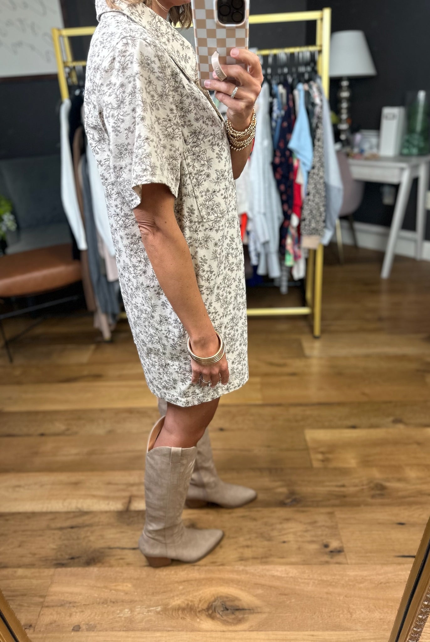 Heading West Floral Button-Down Romper - Natural/Brown-Wishlist-Anna Kaytes Boutique, Women's Fashion Boutique in Grinnell, Iowa