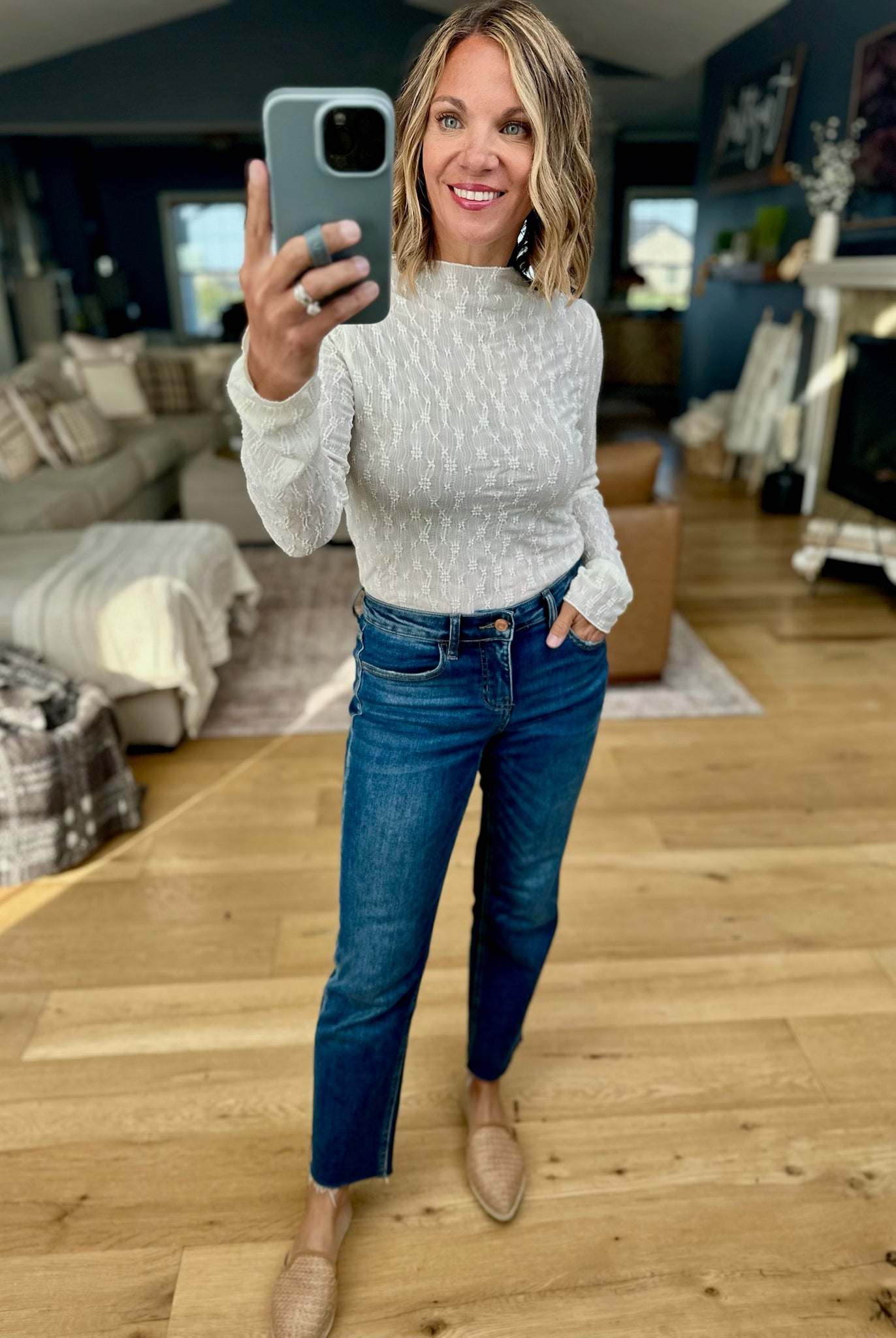 Whispered Grace Textured Long Sleeve-Dari & Dani-Anna Kaytes Boutique, Women's Fashion Boutique in Grinnell, Iowa