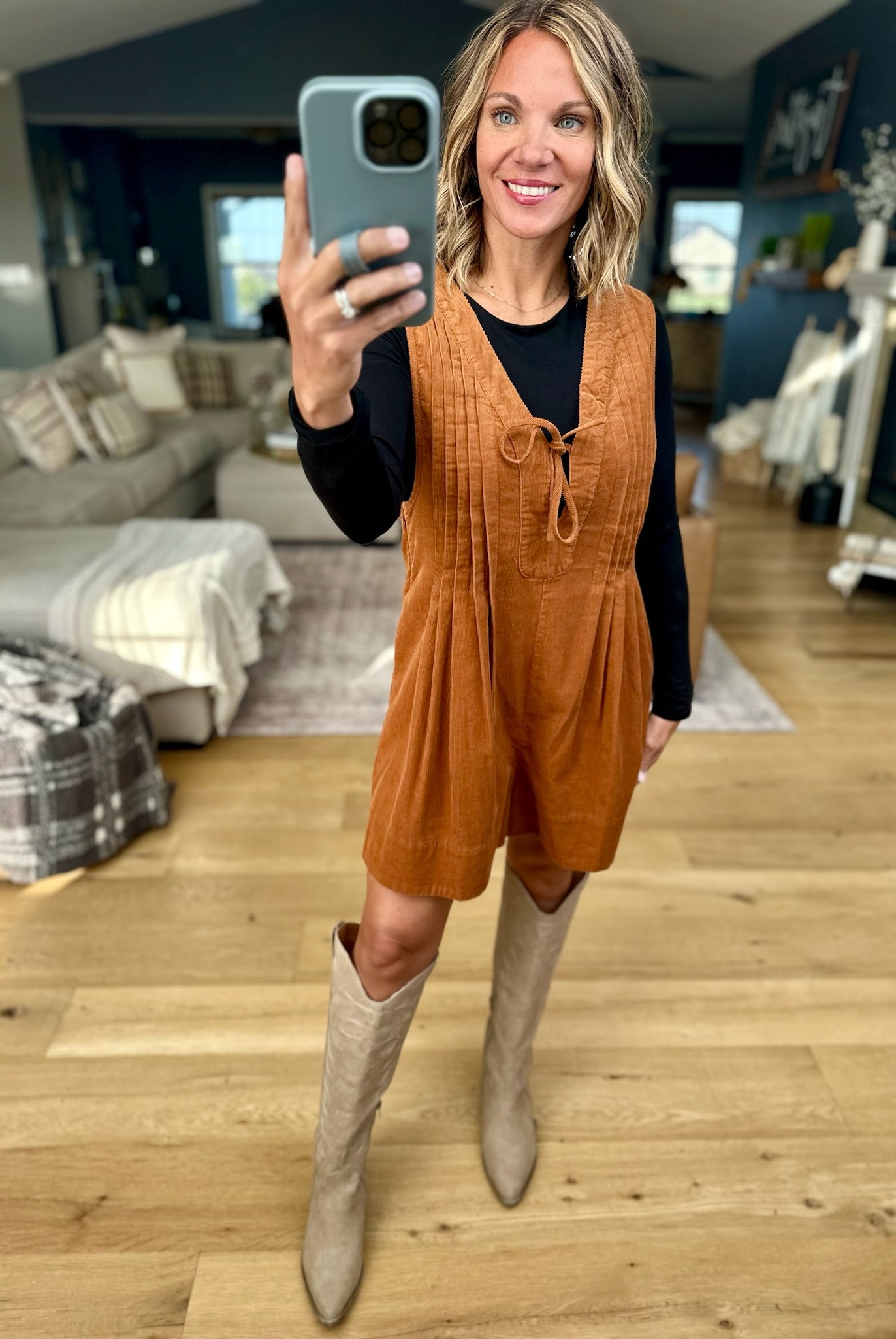 **Start With Fall Tie-Front Romper-Wishlist-Anna Kaytes Boutique, Women's Fashion Boutique in Grinnell, Iowa