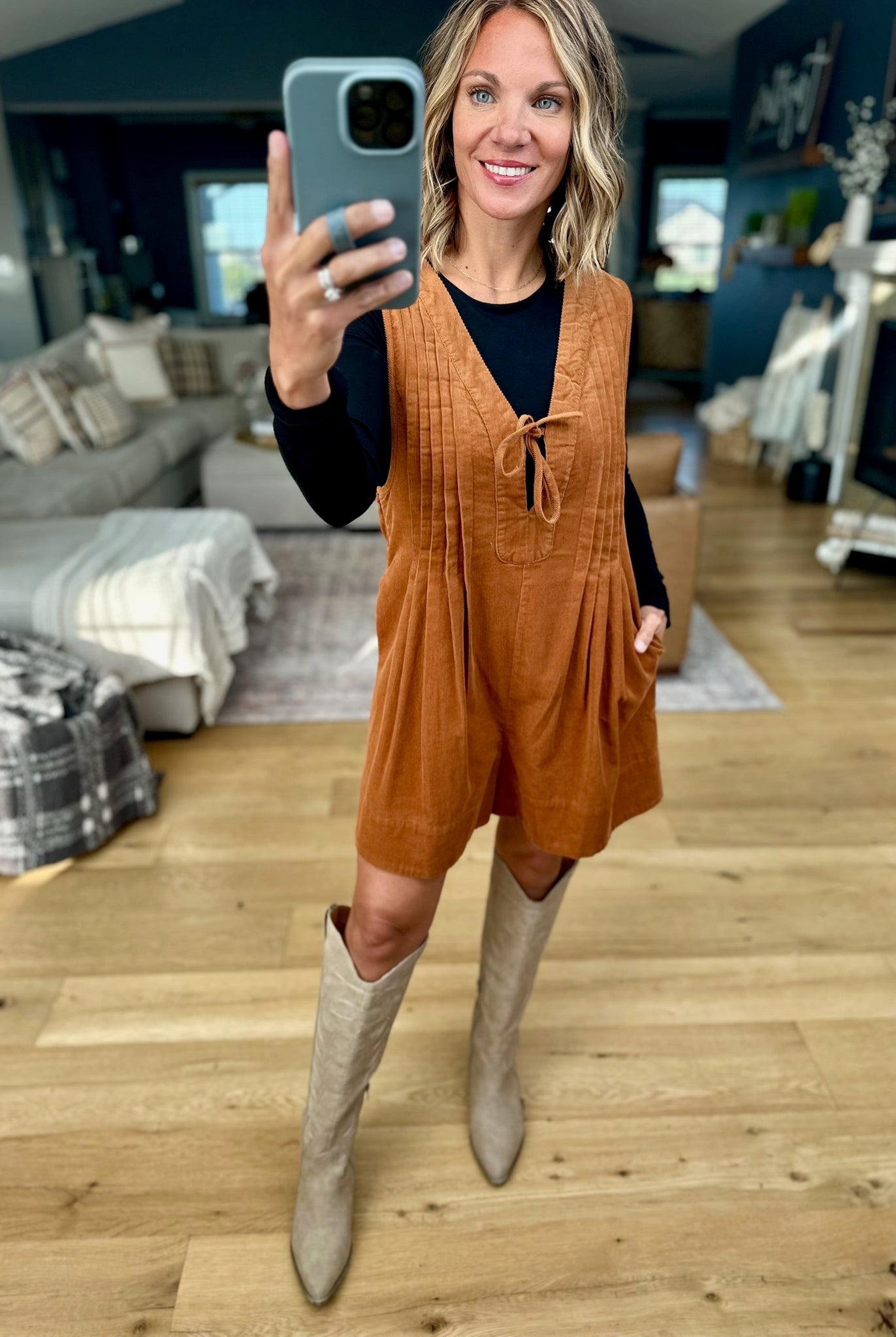 **Start With Fall Tie-Front Romper-Wishlist-Anna Kaytes Boutique, Women's Fashion Boutique in Grinnell, Iowa