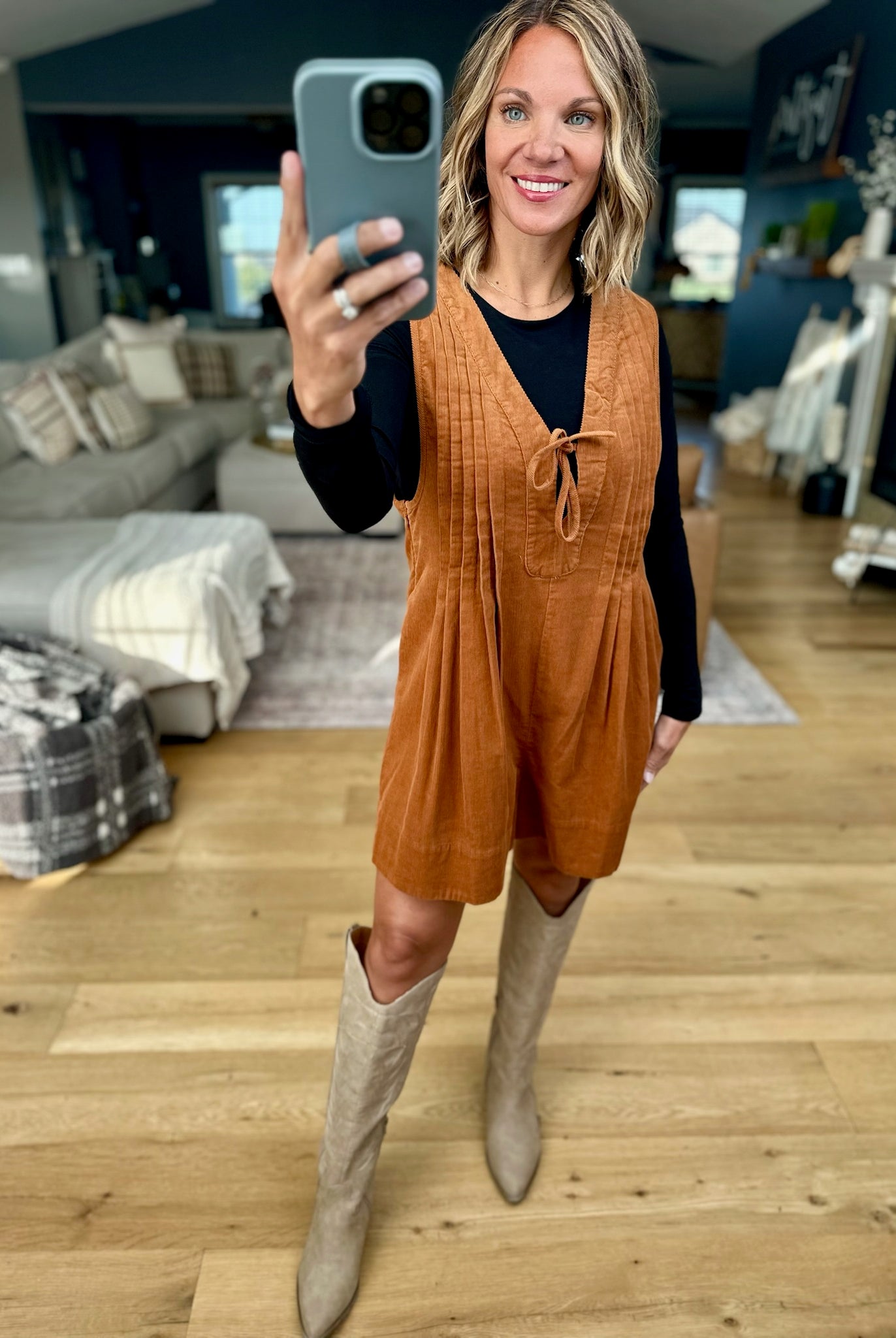 **Start With Fall Tie-Front Romper-Wishlist-Anna Kaytes Boutique, Women's Fashion Boutique in Grinnell, Iowa