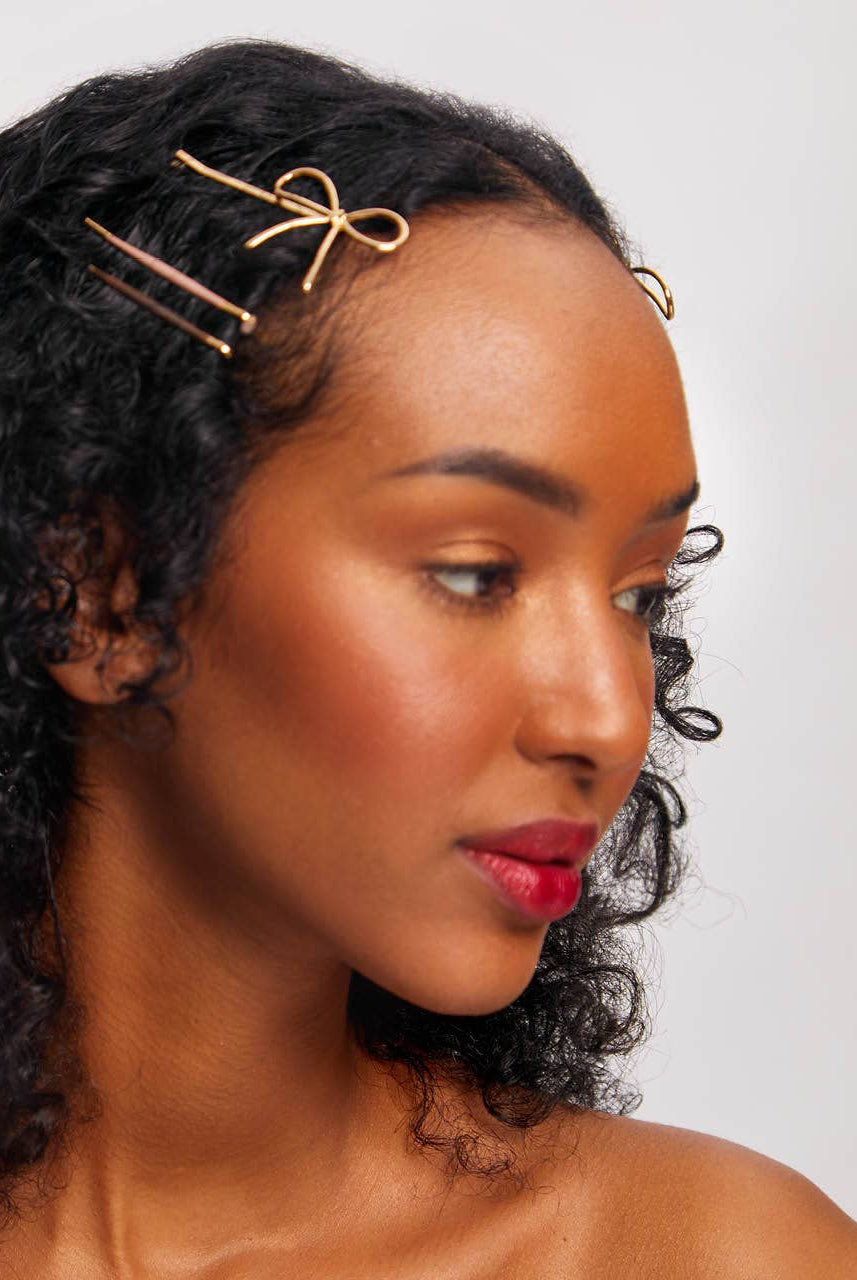 Metal Enamel Cloud & Bow Bobby Pins 8pc Set - Rosewood-Hair Accessories-KITSCH-Anna Kaytes Boutique, Women's Fashion Boutique in Grinnell, Iowa